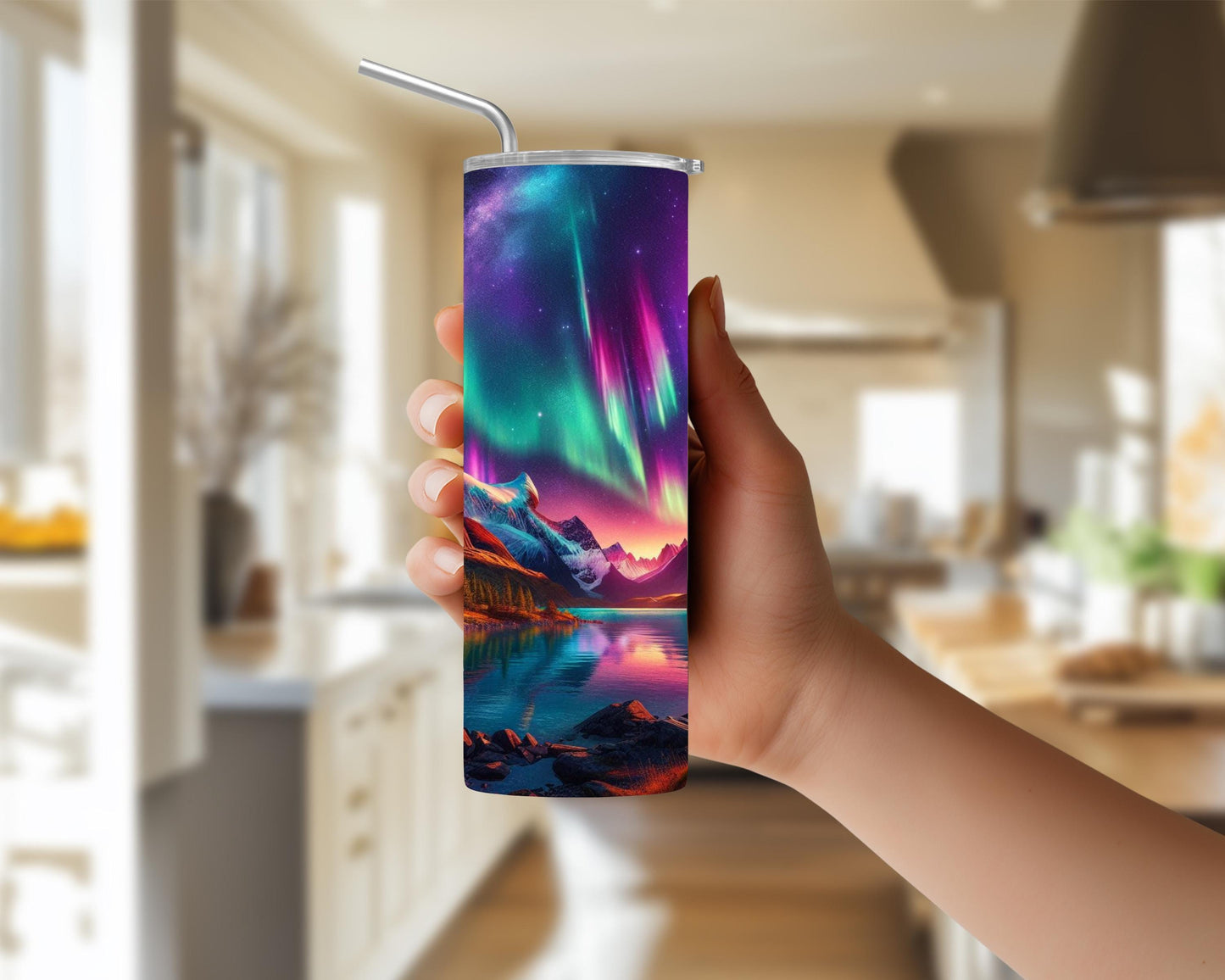 Northern Lights Tumbler - 20oz 30oz Aurora Borealis Design Unique Nature Lover Gift Woodland Drinkware