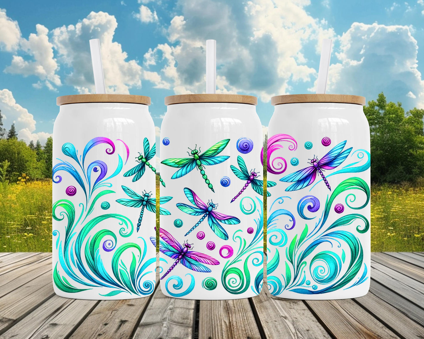 Dragonfly Tumbler Gift, Colorful Nature Travel Mug, 16oz Stainless Steel Insulated Cup