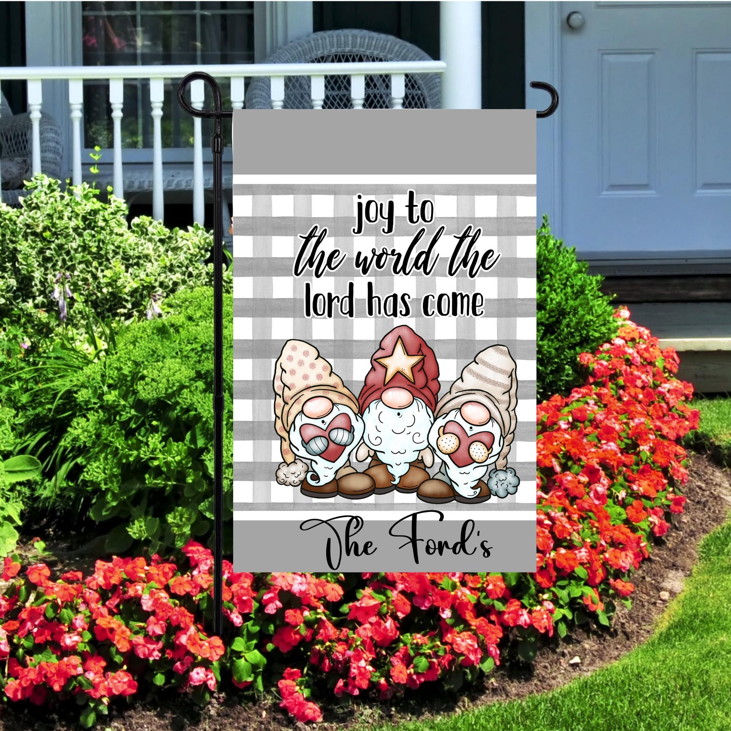 Personalized Christmas Gnome Garden Flag - 12x18 Inch Double-Sided Holiday Decor