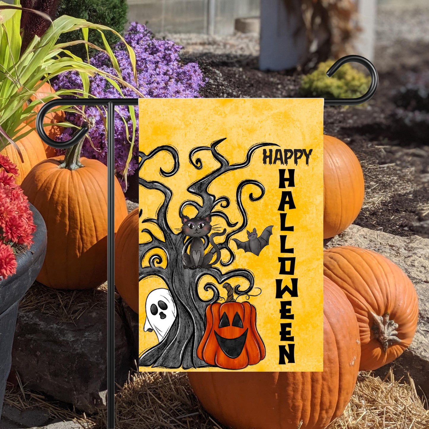 Double-Sided Halloween Garden Flag 12x18 with Spooky Tree Ghost Design