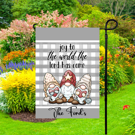 Personalized Christmas Gnome Garden Flag - 12x18 Inch Double-Sided Holiday Decor