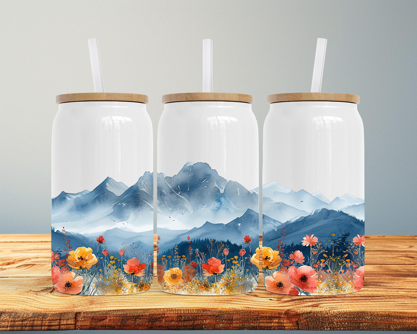 Boho Mountain Travel Tumbler, 16oz Stainless Steel Insulated Cup, Nature Travel Mug