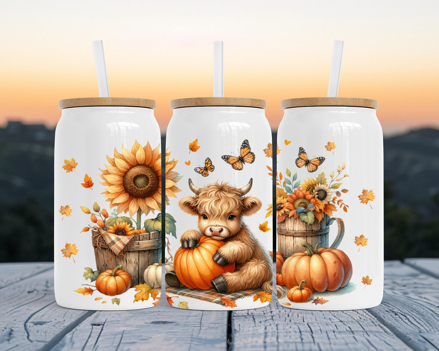 Autumn Highland Cow Stainless Steel Soda Can, Unique Gift for Highland Cow Lover