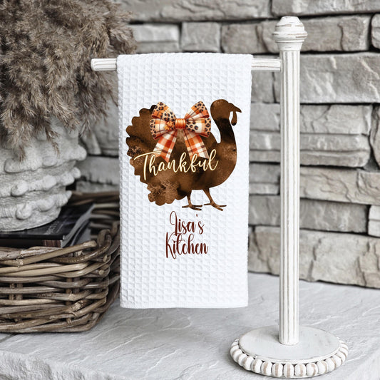 Personalized Thankful Turkey Fall Decor Towel - 16x24 Waffle Weave