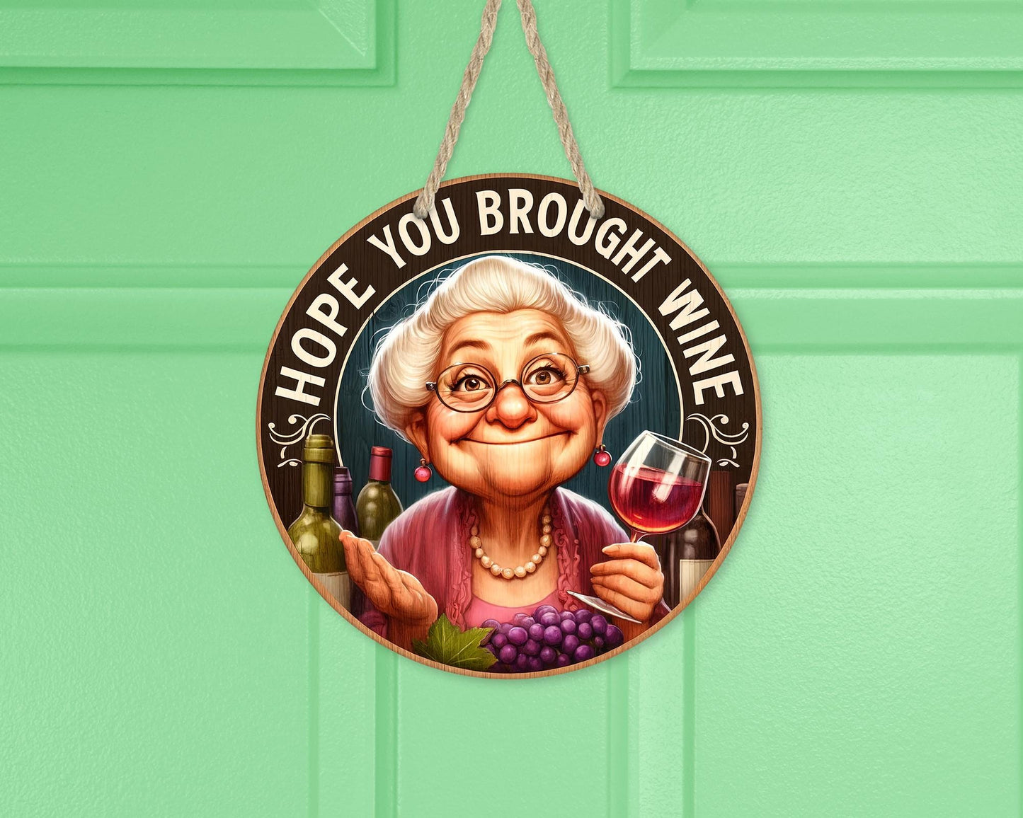 Wine Lovers Aluminum Round Door Wreath - Hope You Brought Wine - Unique Front Porch Decor Funny New Home Gift for Sisters