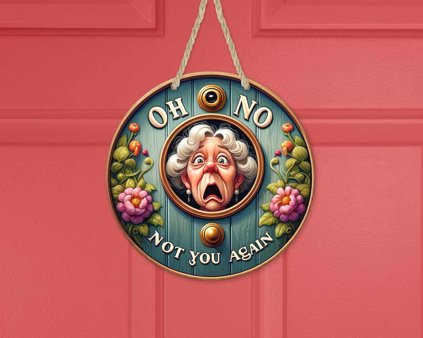 Whimsical 10x10 Aluminum Door Decor with Peek Hole Unique Housewarming Gift for Moms and New Homes