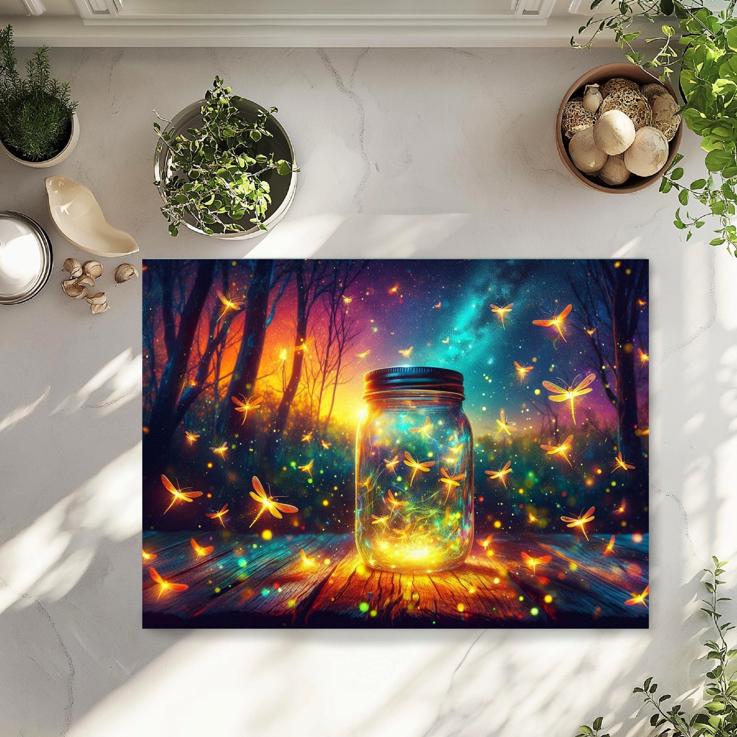Firefly Mason Jar Glass Cutting Board, Nature-Inspired Housewarming Gift,