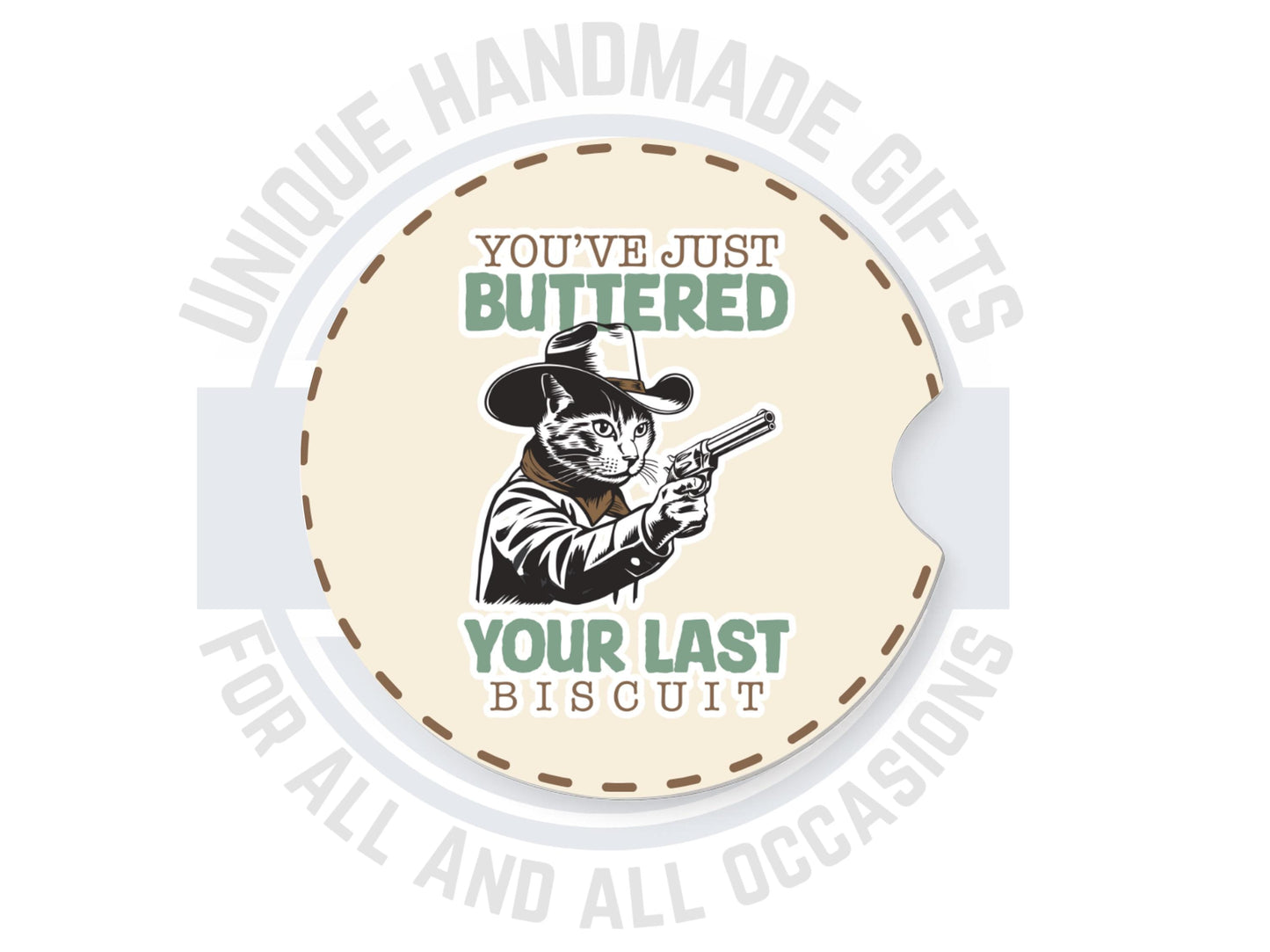 Cowboy Cat Car Coaster - Funny Sandstone Vehicle Decor for Western Lovers