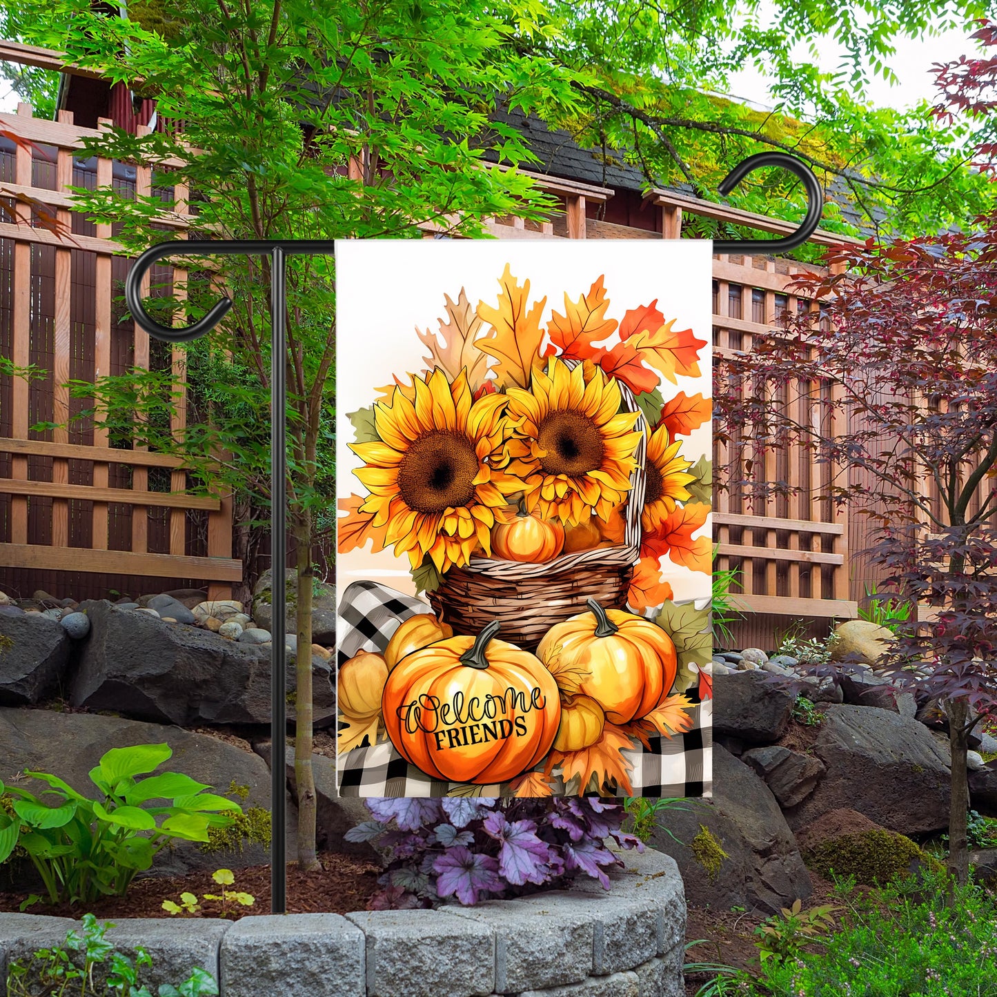 Double-Sided Sunflower Garden Flag 12x18 Inch Pumpkins Welcome Friends for Fall Decor