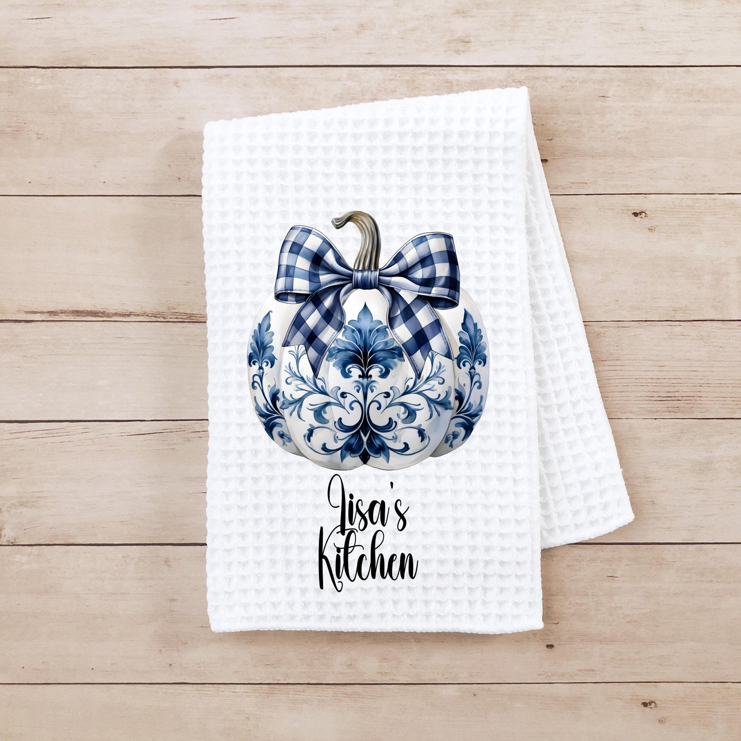 Chinoiserie Coquette Pumpkin Waffle Towel, Personalized Name Towel, Unique Hostess Gift
