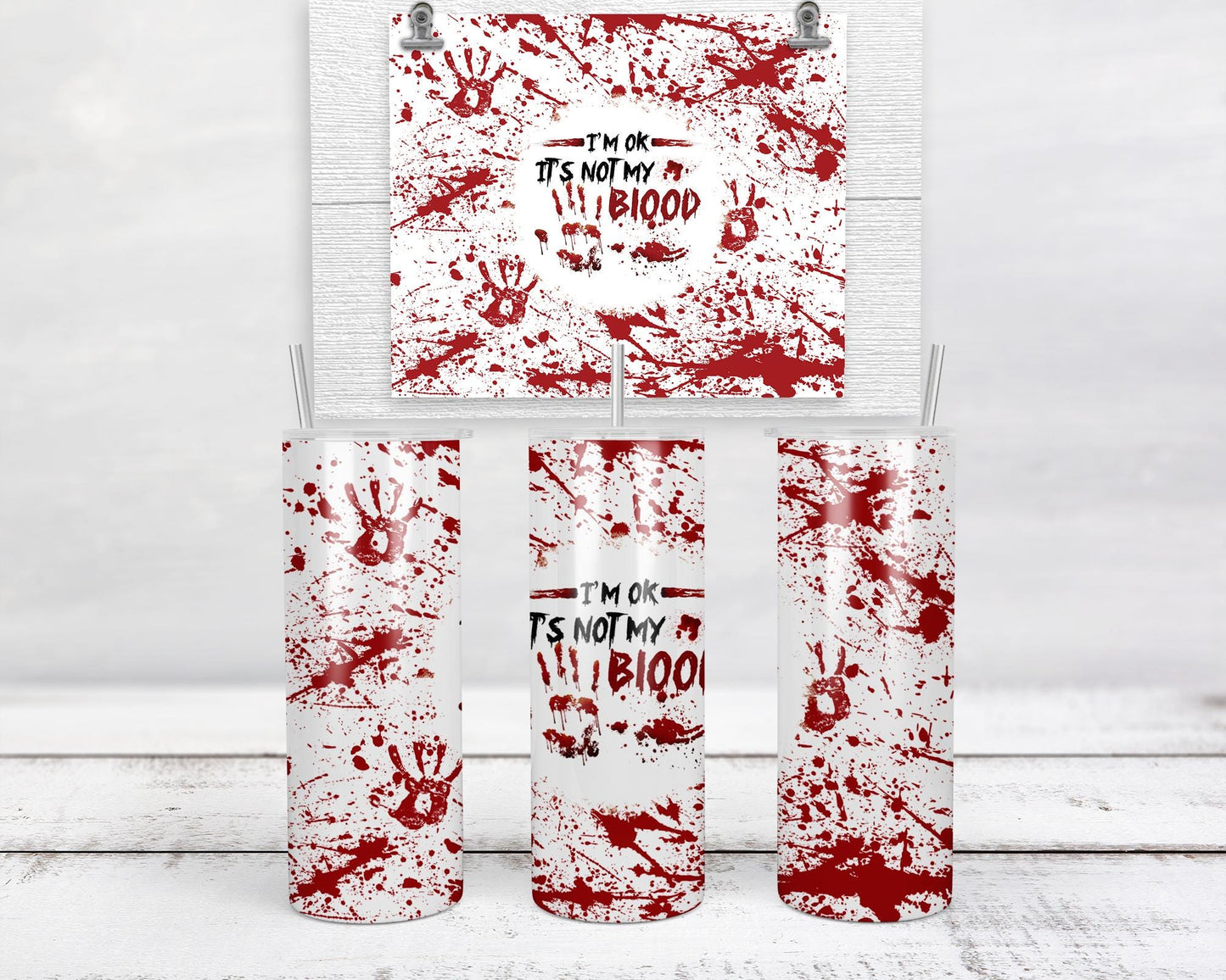 Creepy I'm Ok It's Not My Blood Tumbler, Unique Gifts for Spooky Chic