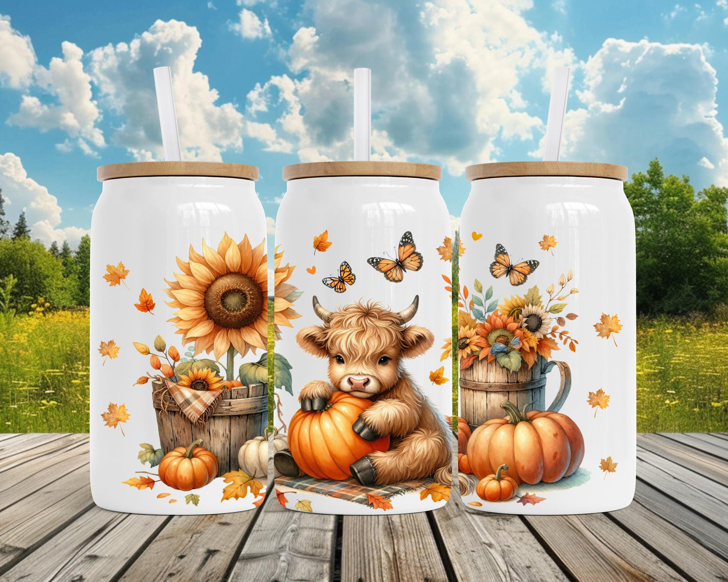 Autumn Highland Cow Stainless Steel Soda Can, Unique Gift for Highland Cow Lover