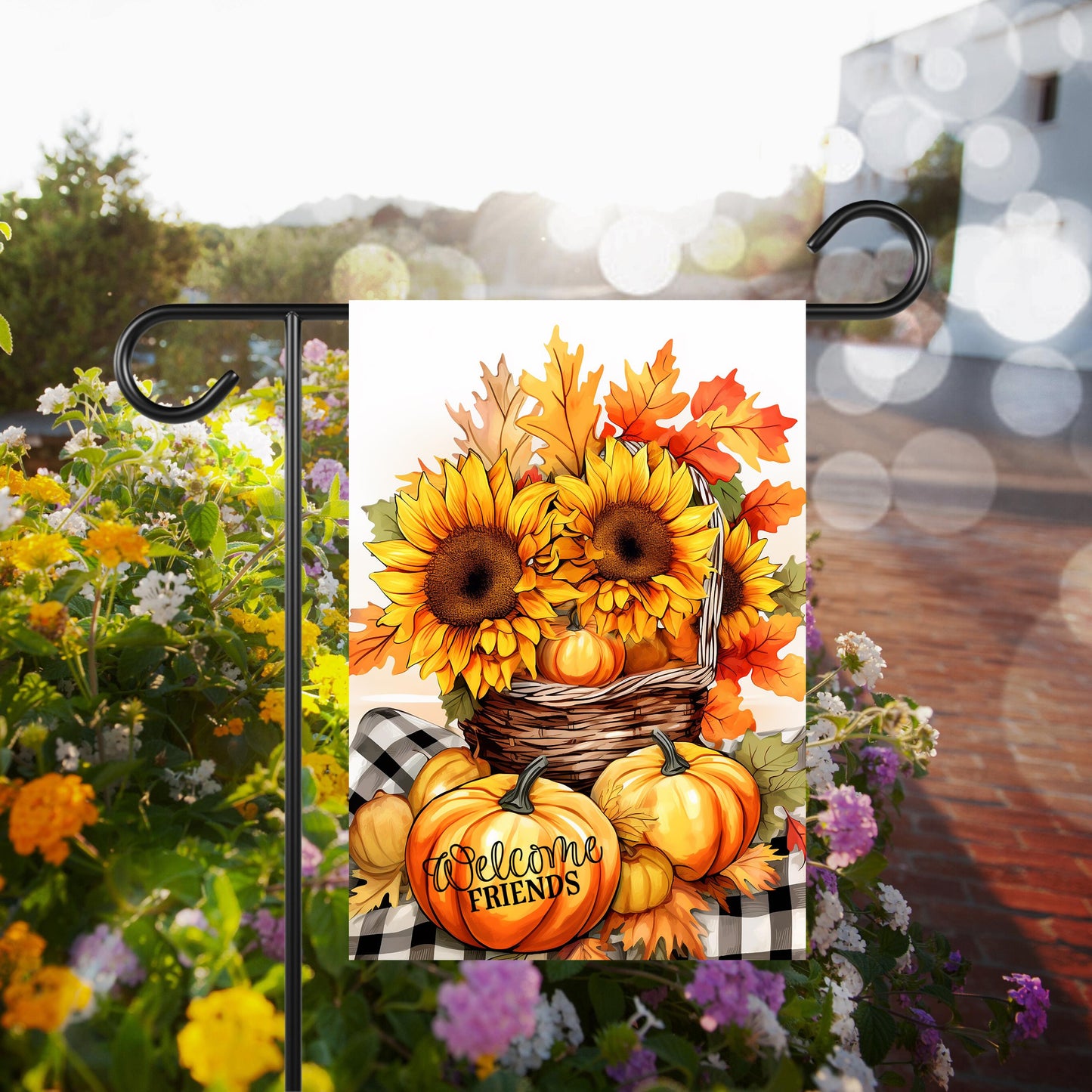 Double-Sided Sunflower Garden Flag 12x18 Inch Pumpkins Welcome Friends for Fall Decor
