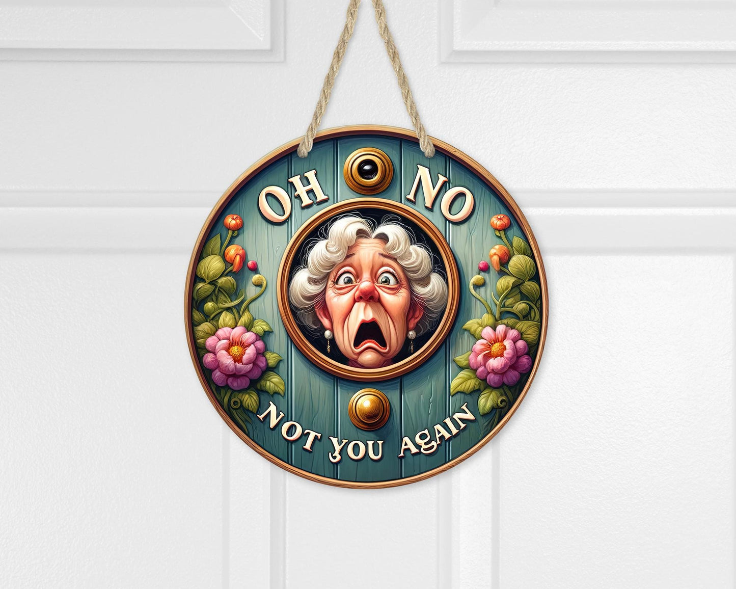Whimsical 10x10 Aluminum Door Decor with Peek Hole Unique Housewarming Gift for Moms and New Homes