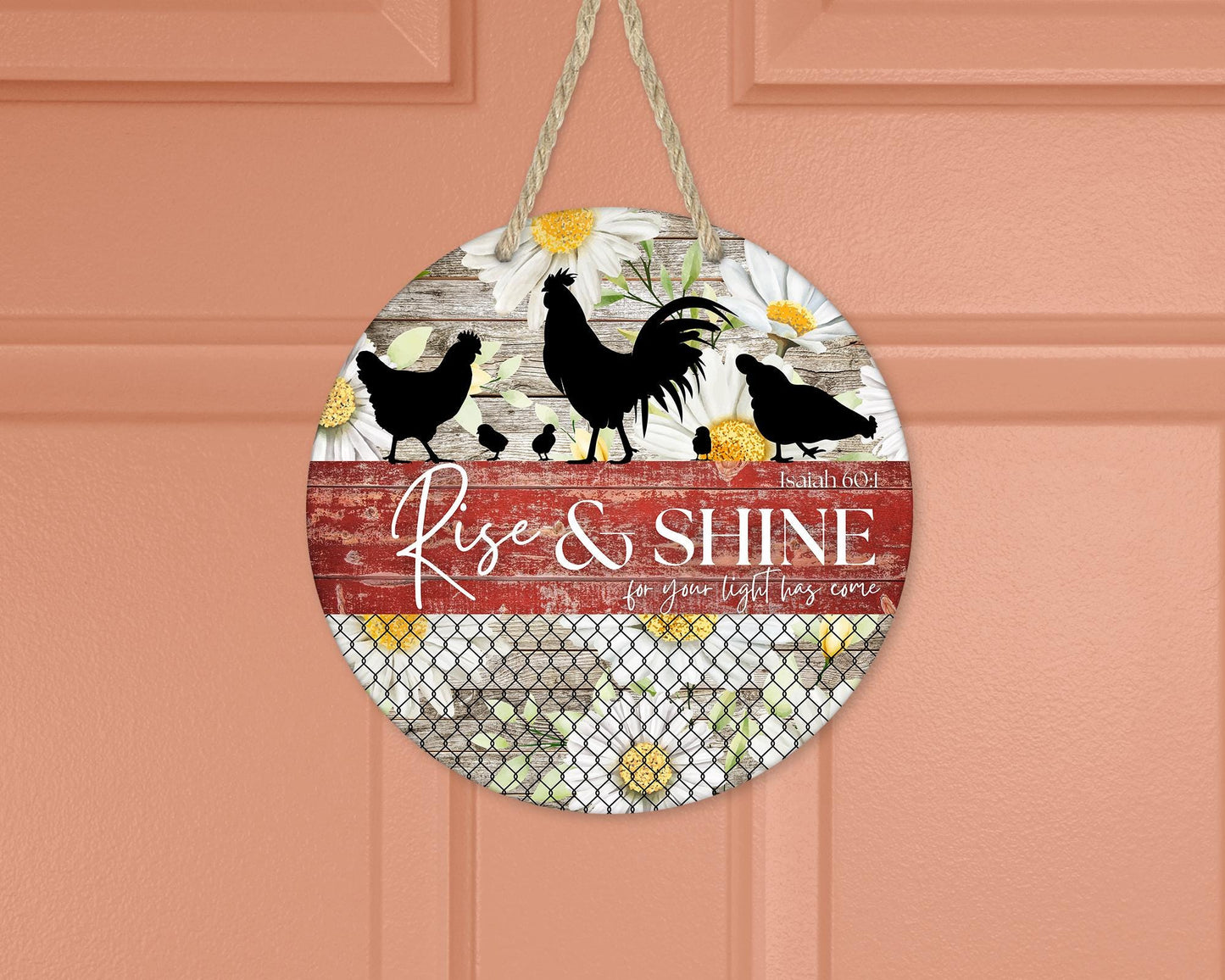 Rise Shine Chickens Door Wreath Perfect Housewarming Gift Christian Blessing for New Homes