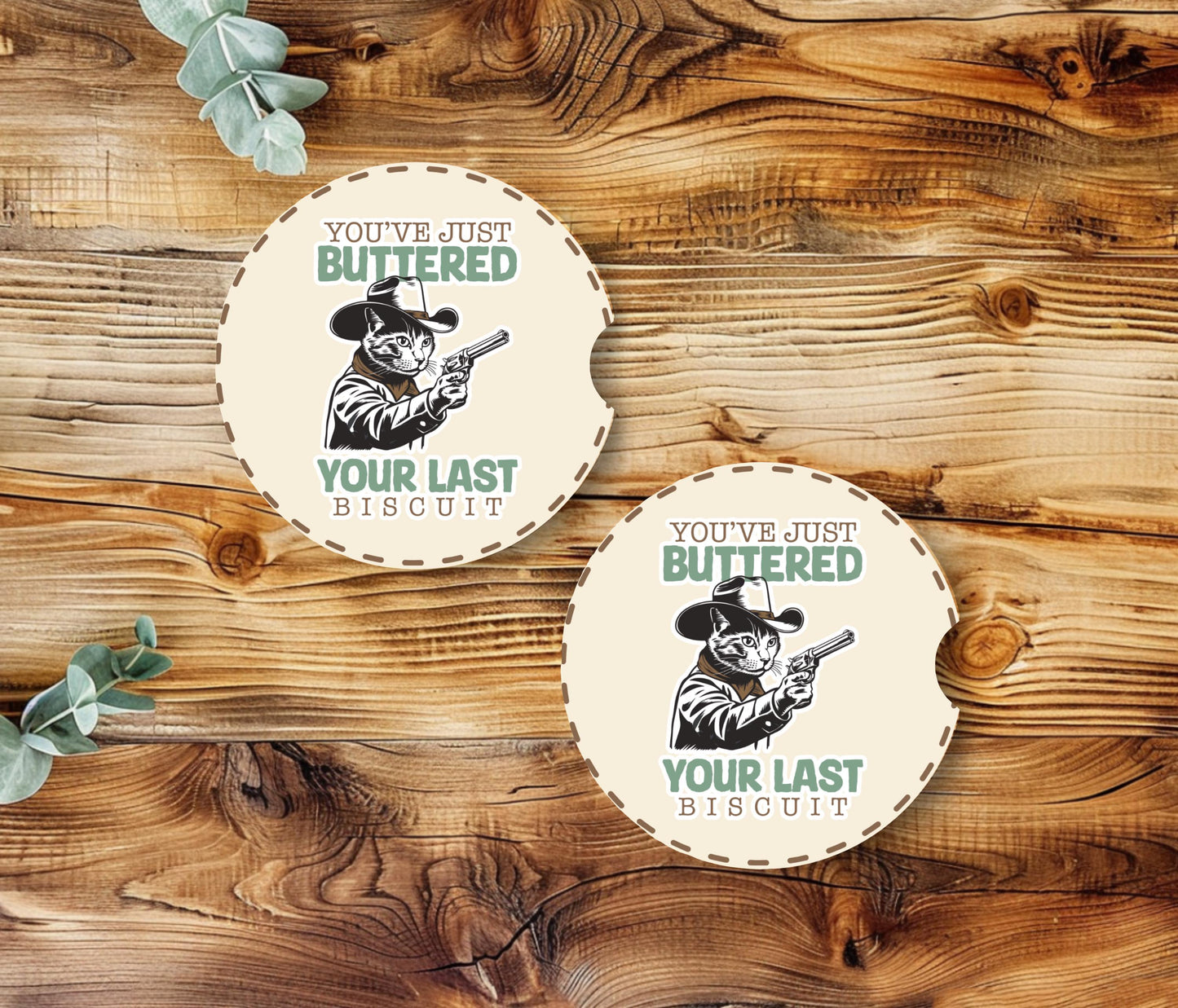 Cowboy Cat Car Coaster - Funny Sandstone Vehicle Decor for Western Lovers