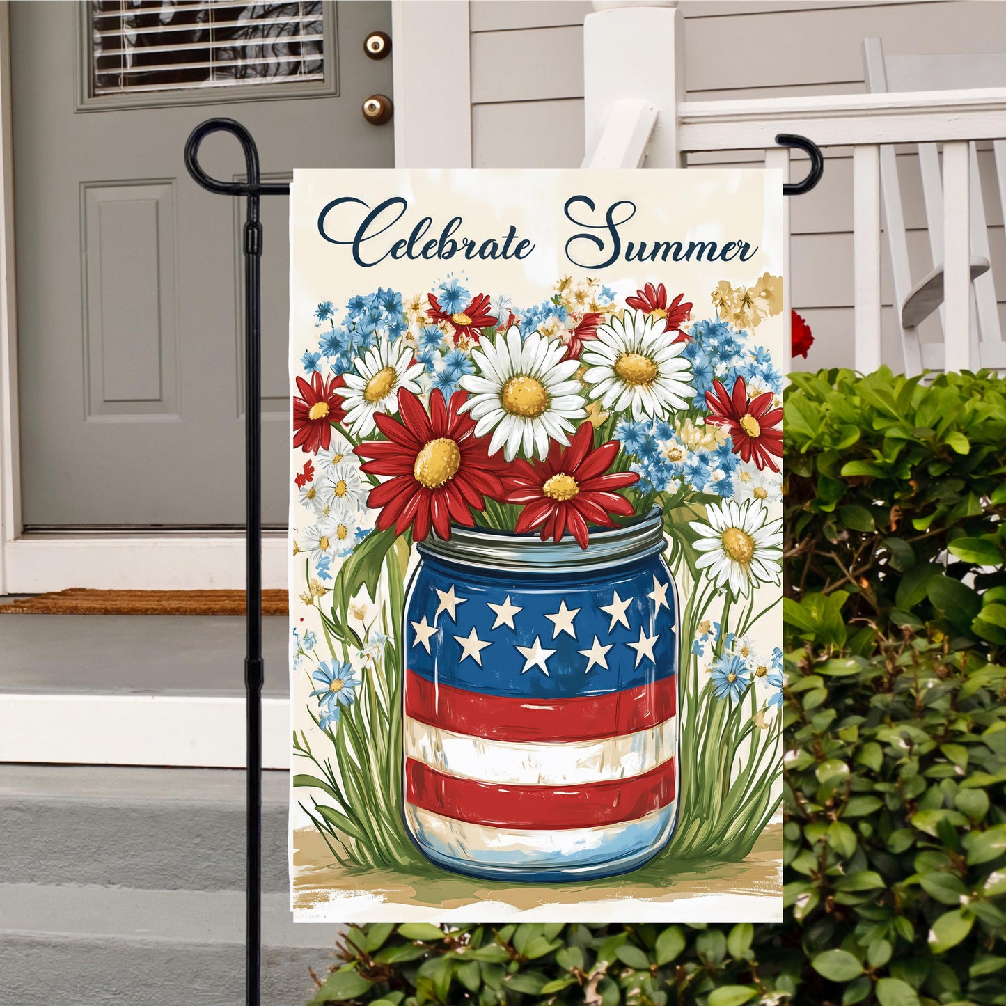 Patriotic Mason Jar Garden Flag - Celebrate Summer with a Festive Touch