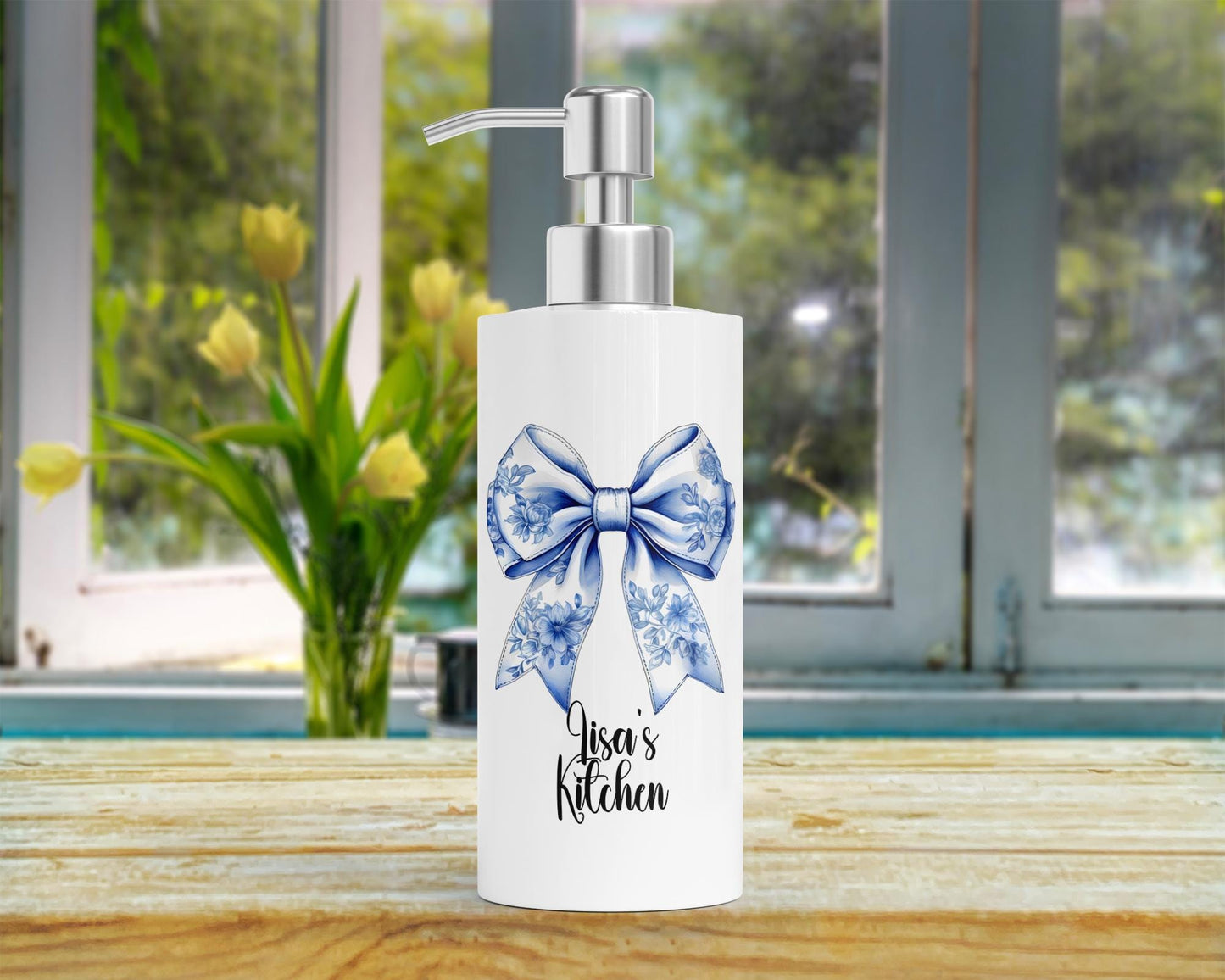 Personalized 18oz Stainless Steel Soap Dispenser with Coquette Box - Unique Bridal Shower Gift Kitchen Decor