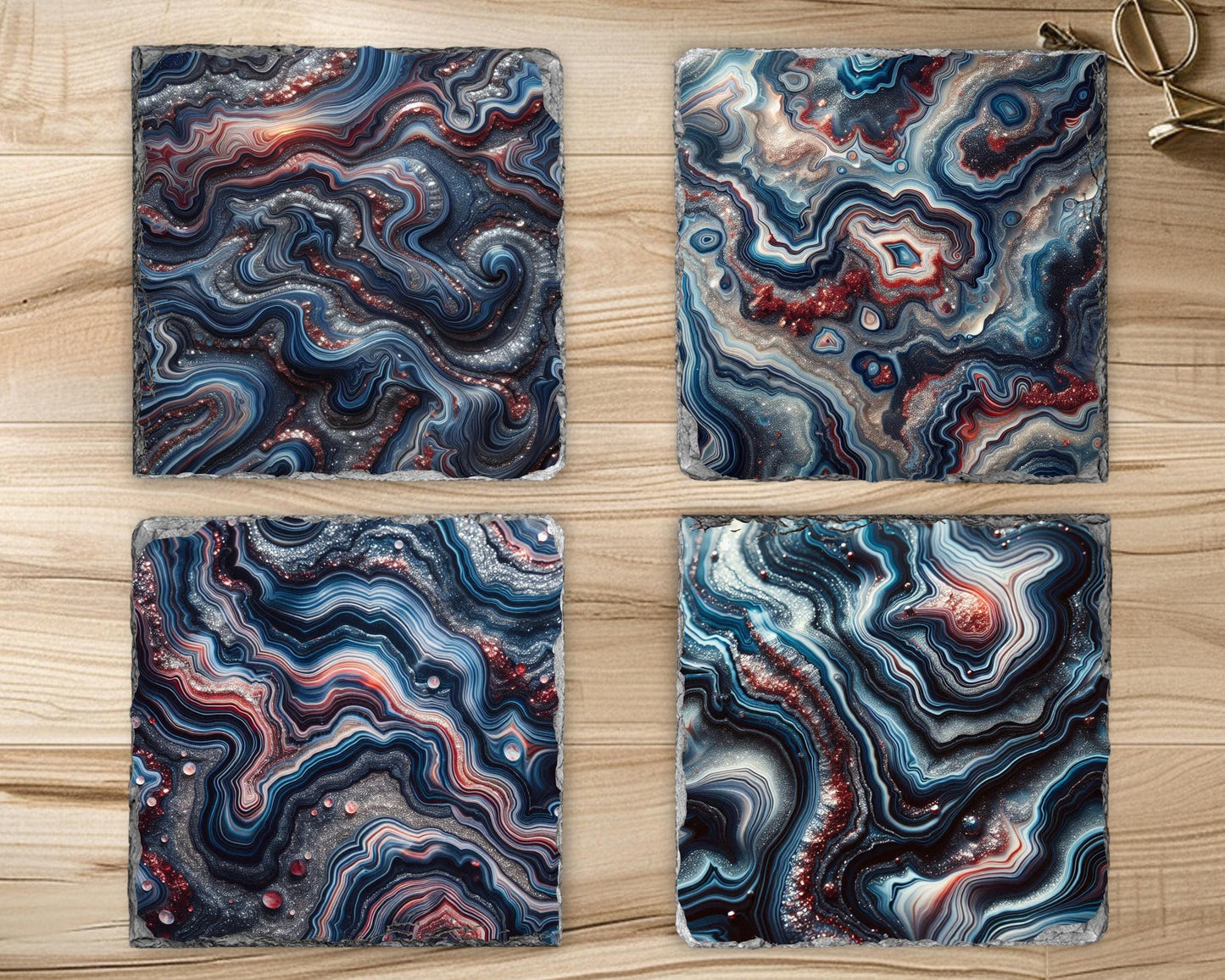Agate Pattern Slate Coaster Set with Unique Fractured Edges - Nature-Inspired Stone Coasters Perfect Gift for Him