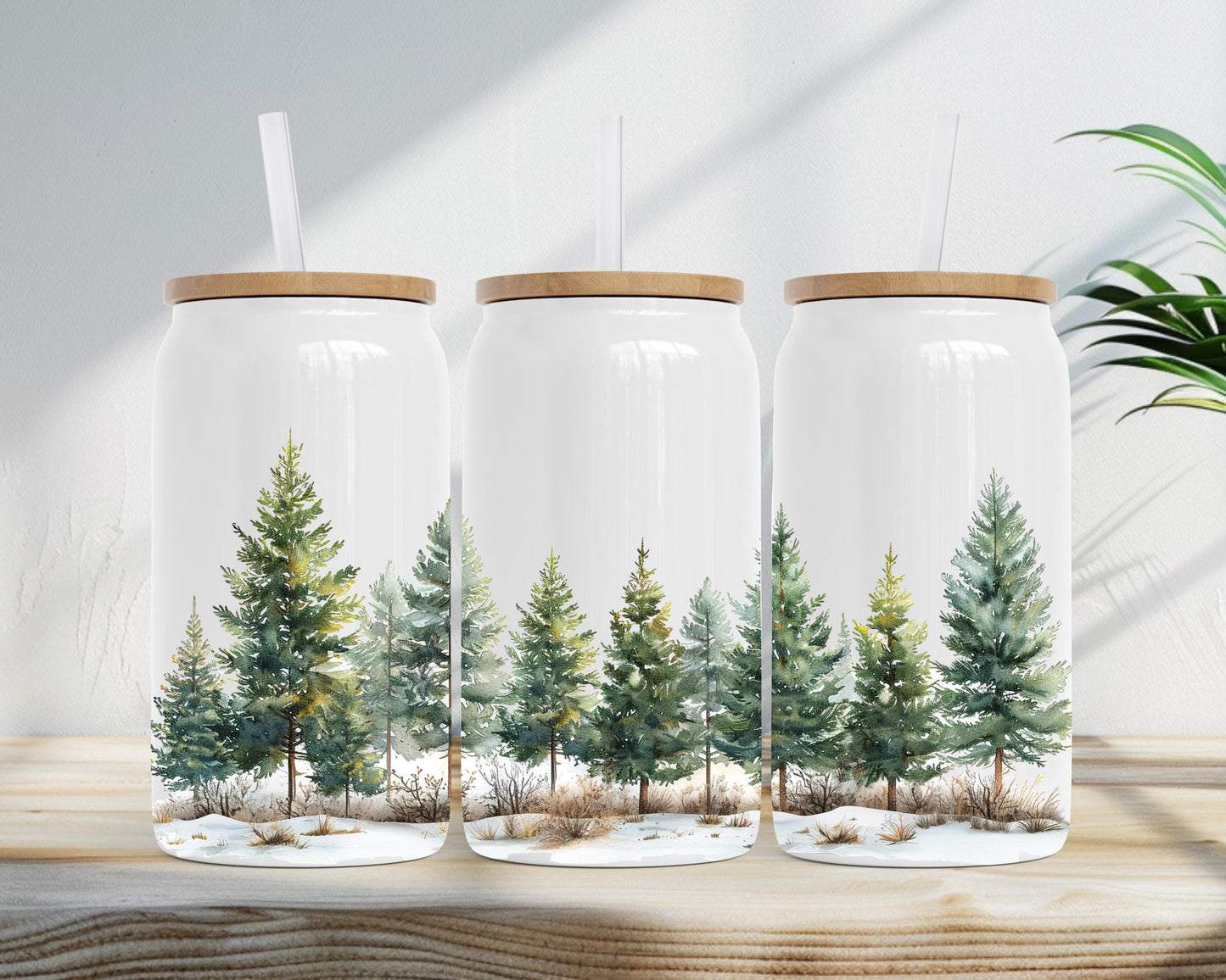 Winter Forest Tumbler, 16oz Soda Can, Pine Tree Watercolor Art, Forest Sipper