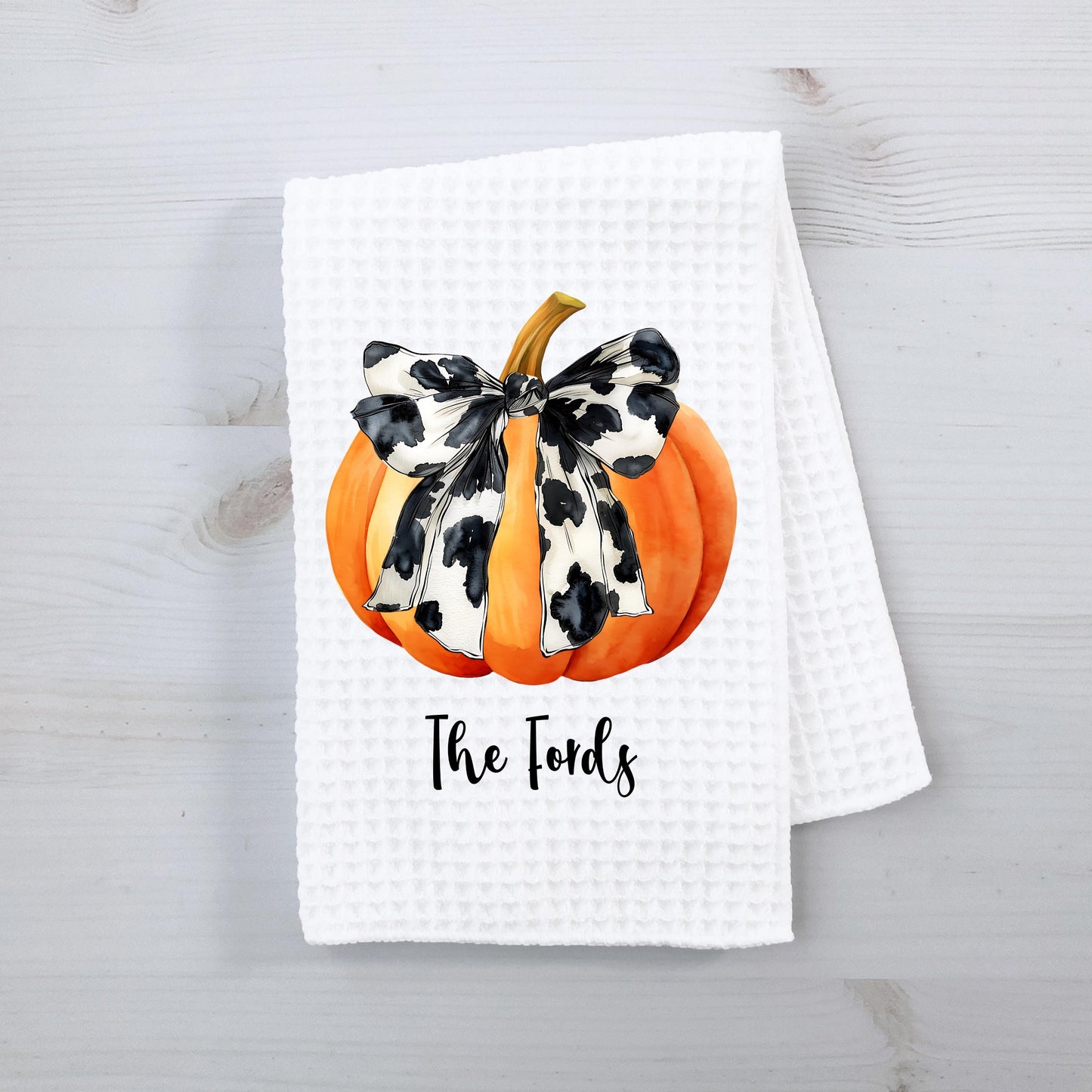 Farmhouse Pumpkin Waffle Weave Towel, Personalized Pumpkin Towel, Unique Hostess Gift