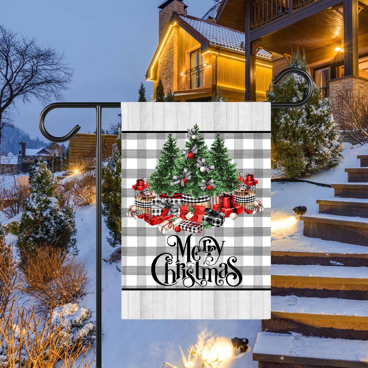 Double-Sided Buffalo Plaid Christmas Garden Flag - 12x18 Inch Holiday Decor