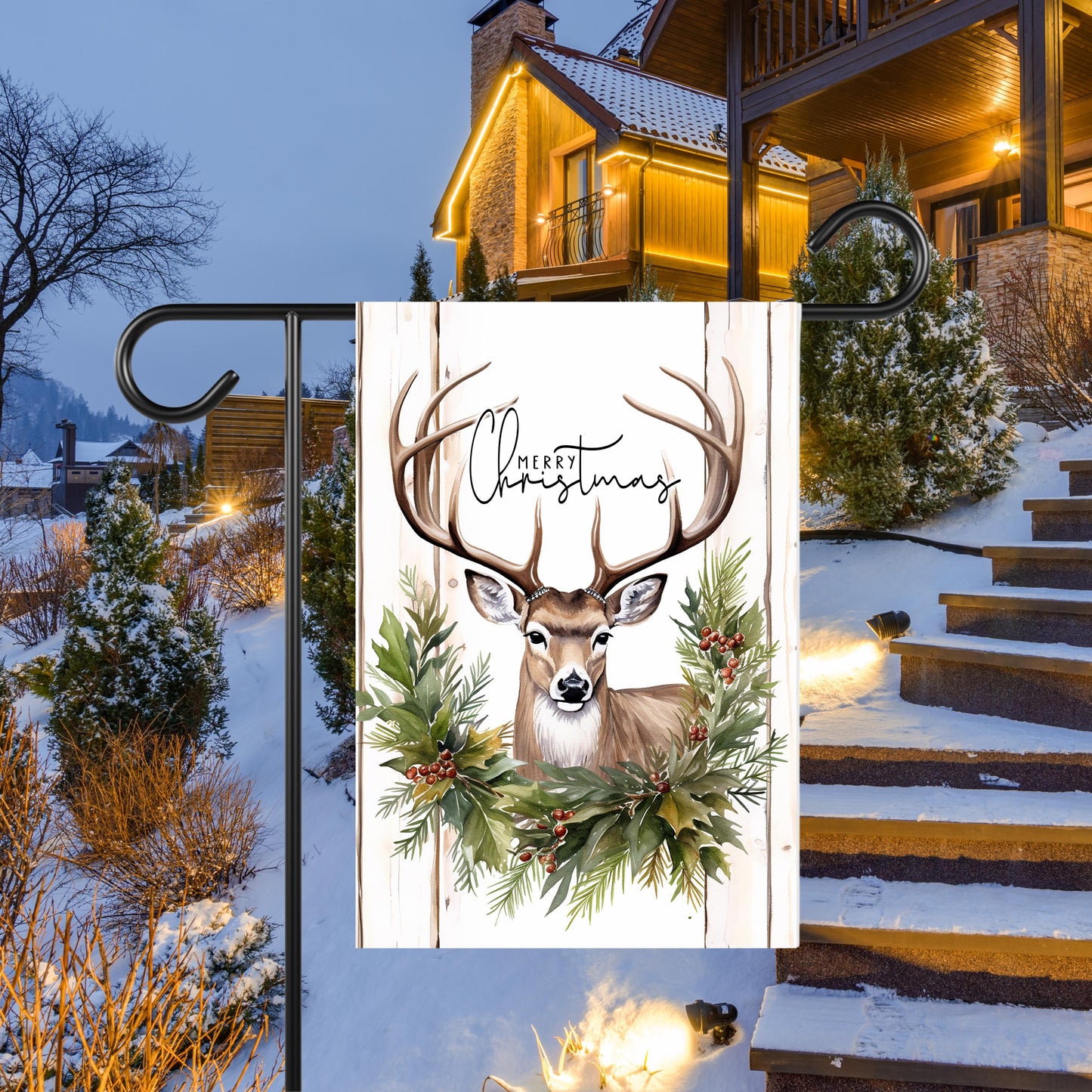 Woodland Merry Christmas Garden Flag - 12x18 Inch Holiday Outdoor Decor