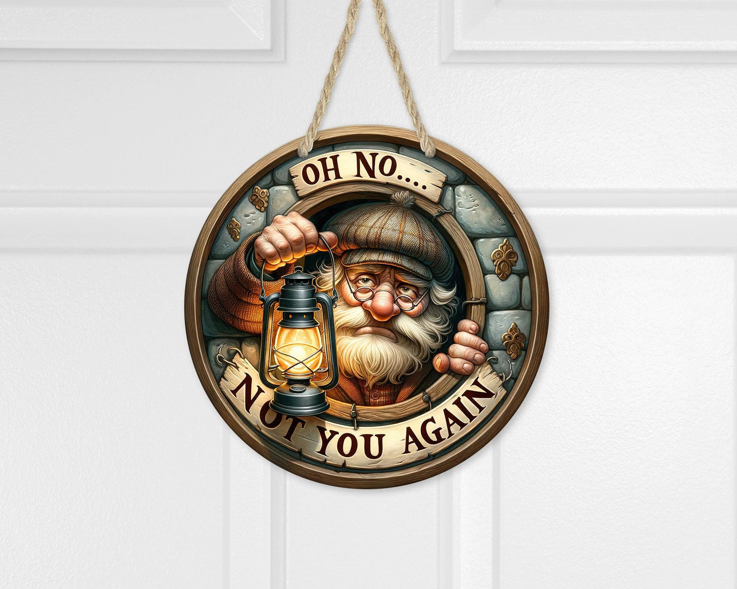 Whimsical Round Door Decor with Faux Porthole Oh No Not You Again Quote - Unique Gift for Dad New Home Housewarming