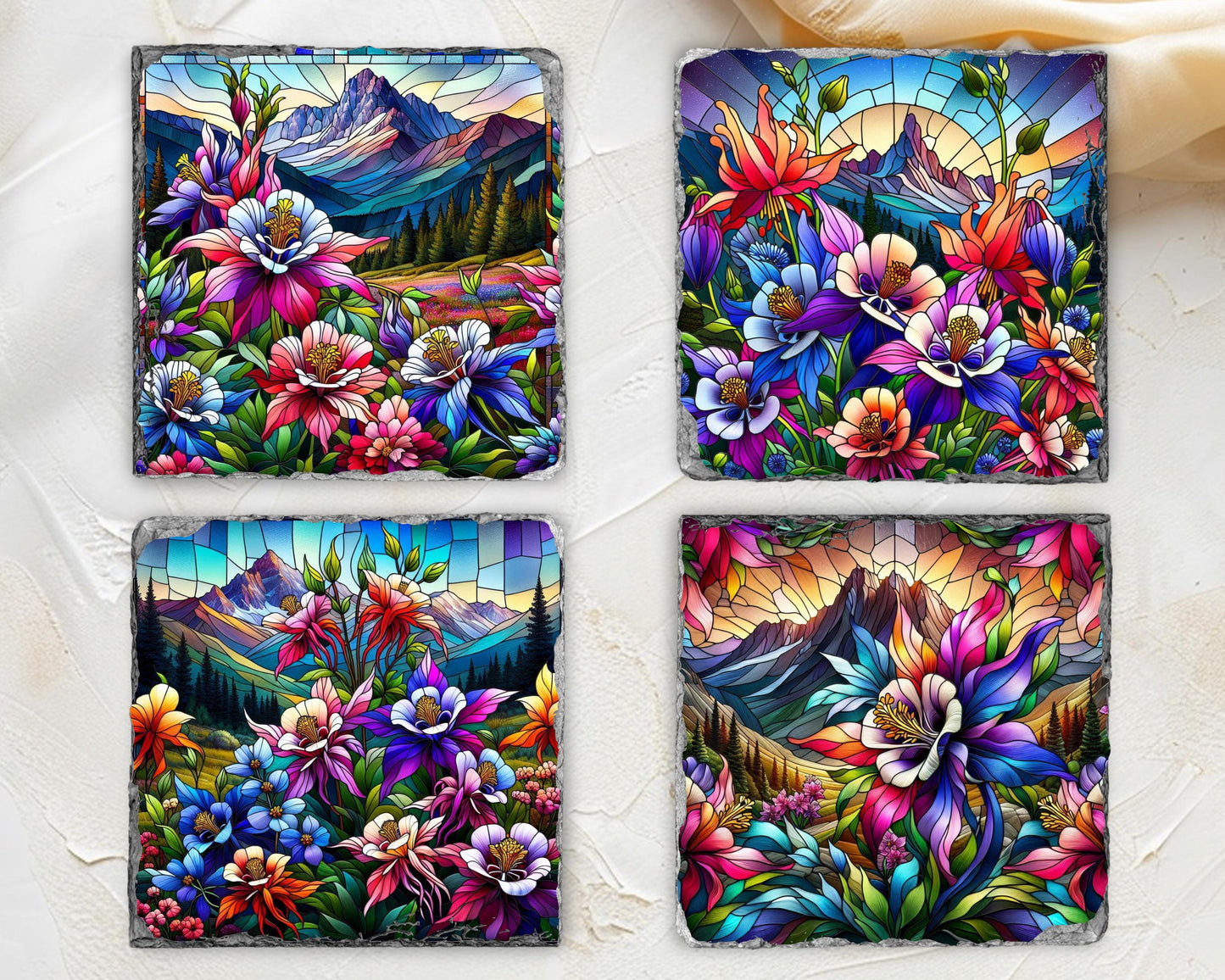 Rocky Mountain Columbine Slate Coaster Set - Rustic Nature-Inspired Home Decor Gift