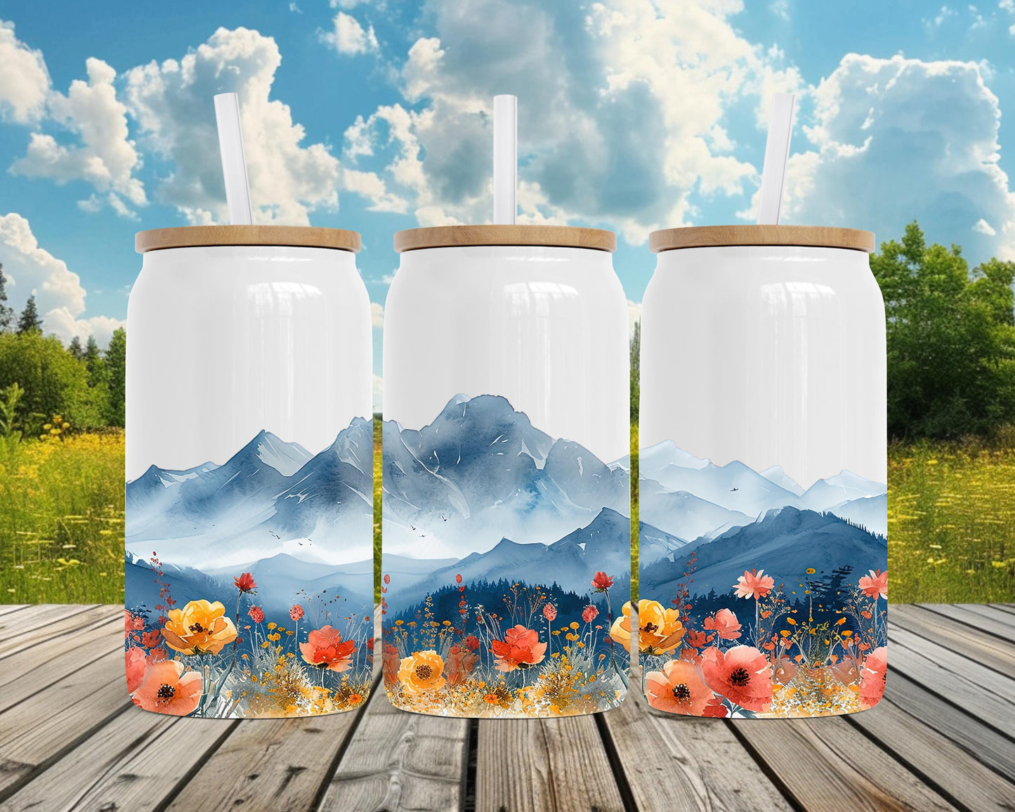 Boho Mountain Travel Tumbler, 16oz Stainless Steel Insulated Cup, Nature Travel Mug