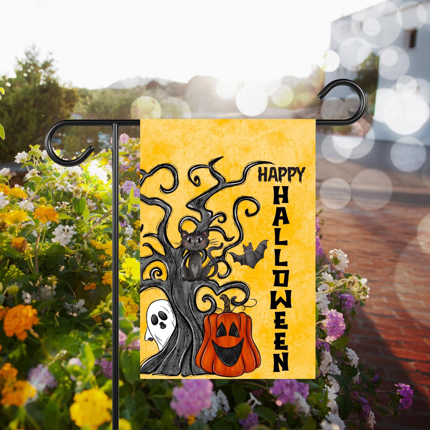 Double-Sided Halloween Garden Flag 12x18 with Spooky Tree Ghost Design
