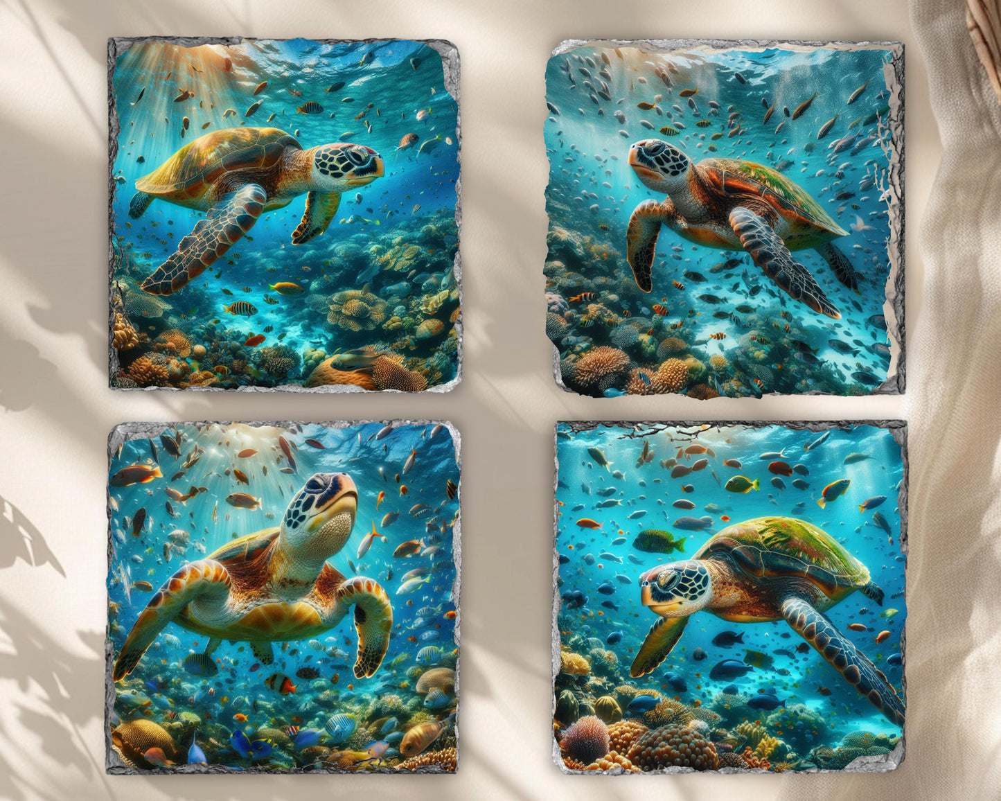 Ocean Slate Coaster Set - Beach House Drinkware Gift for Coastal Decor