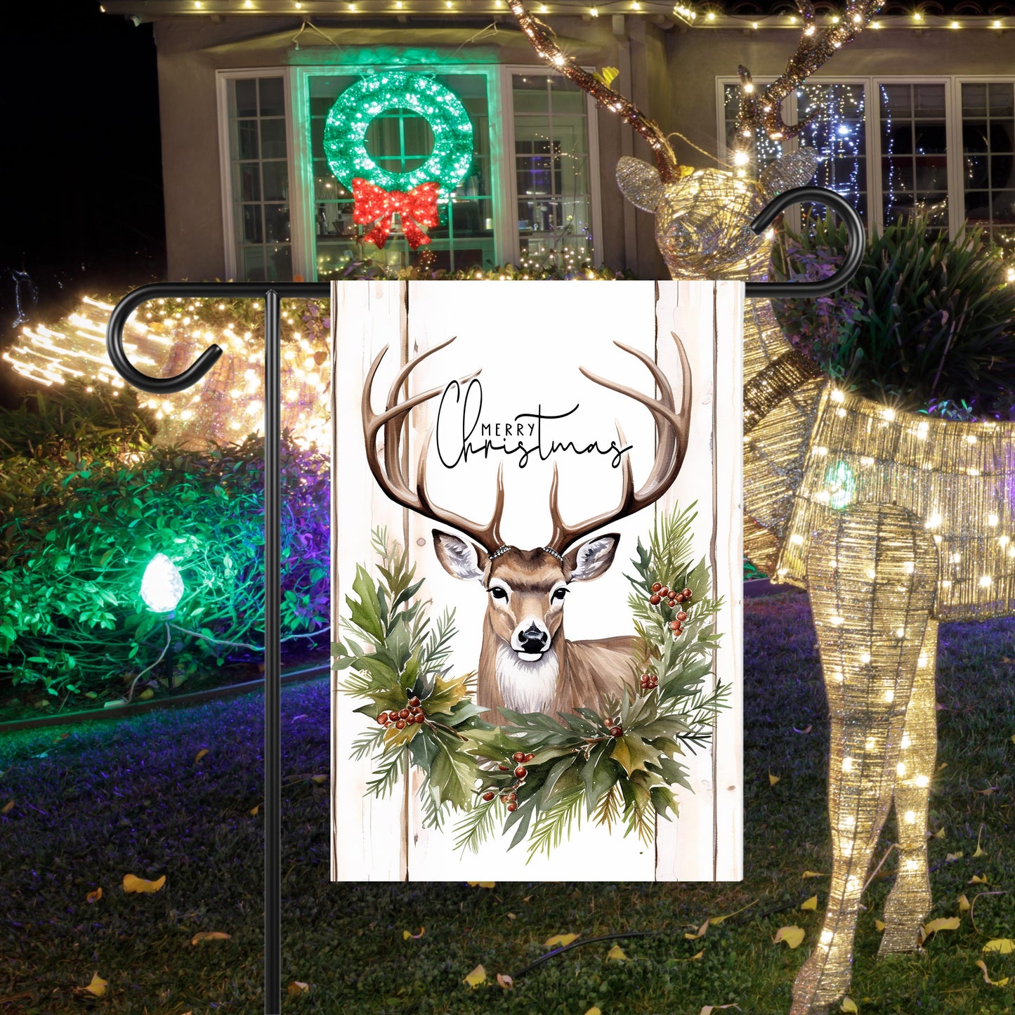 Woodland Merry Christmas Garden Flag - 12x18 Inch Holiday Outdoor Decor