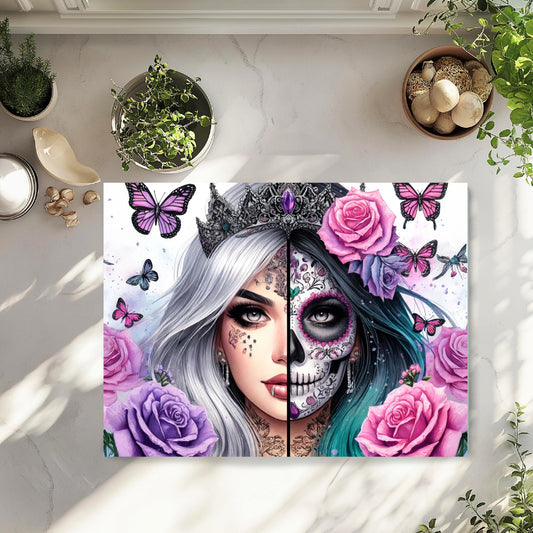Gothic Princess Glass Cutting Board - Day of the Dead Kitchen Decor  Fantasy Gift