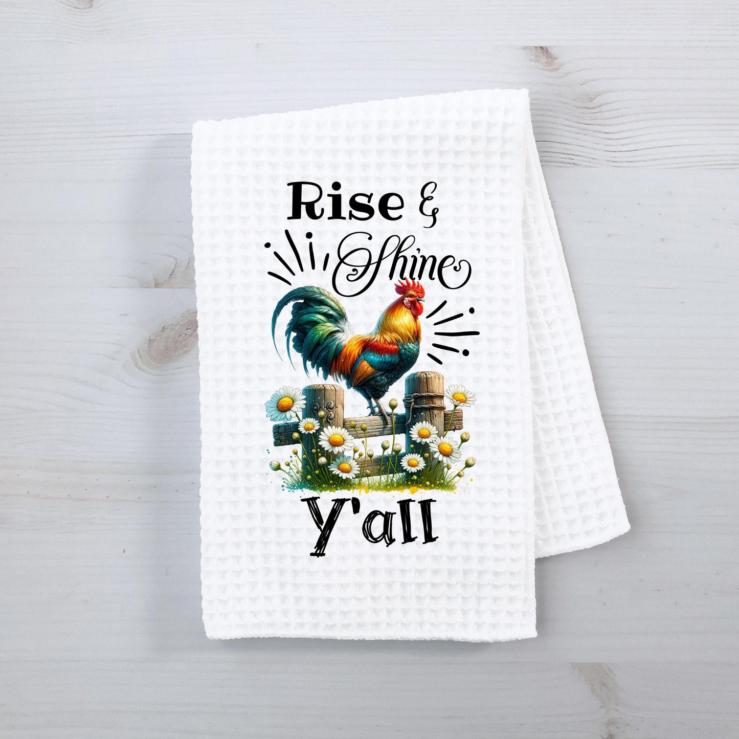Chicken and Daisies Waffle Weave Towel, Unique Gifts for Chicken Lovers, Fun Kitchen Decor, Rise Shine Decor, Charming Towel, Hostess Gift