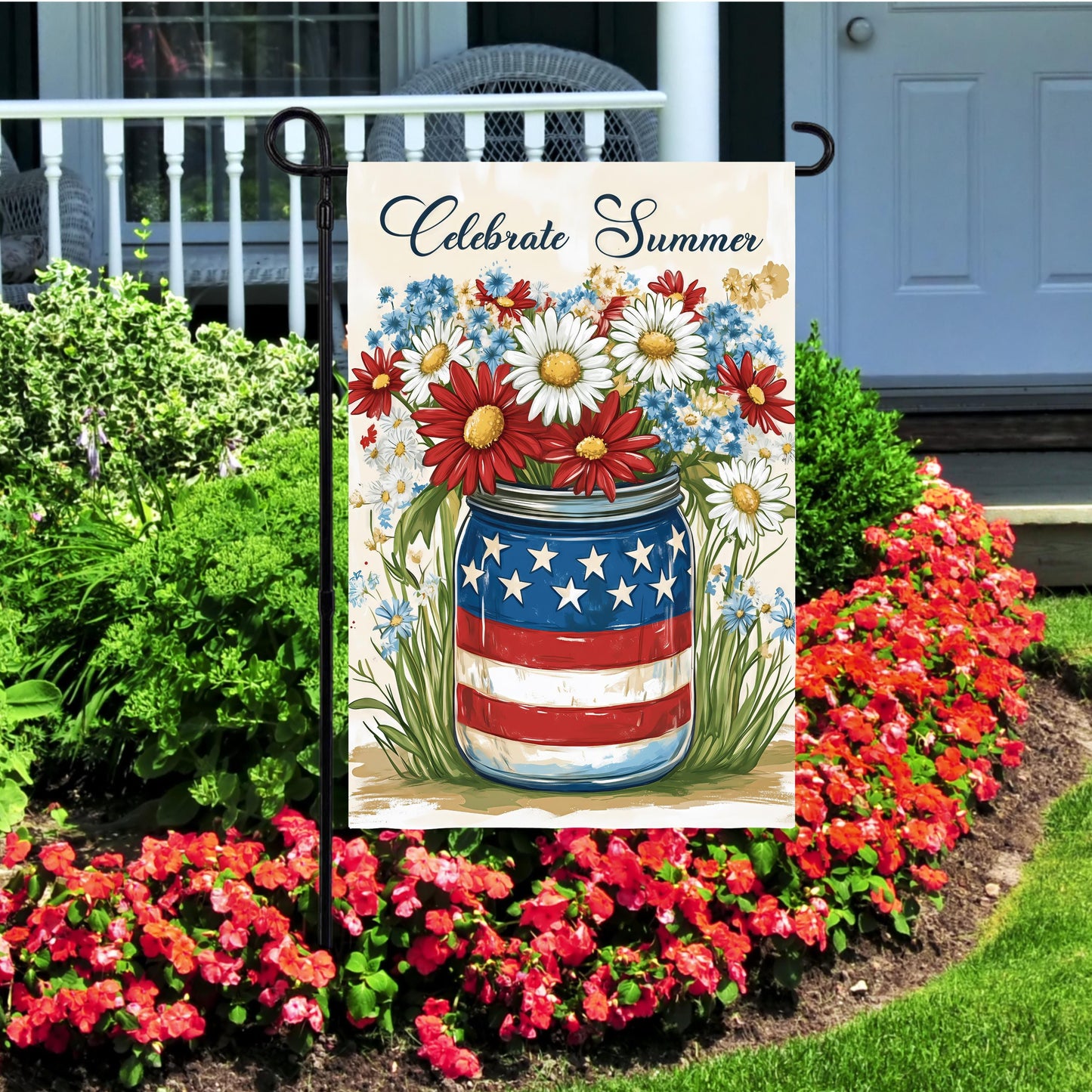 Patriotic Mason Jar Garden Flag - Celebrate Summer with a Festive Touch
