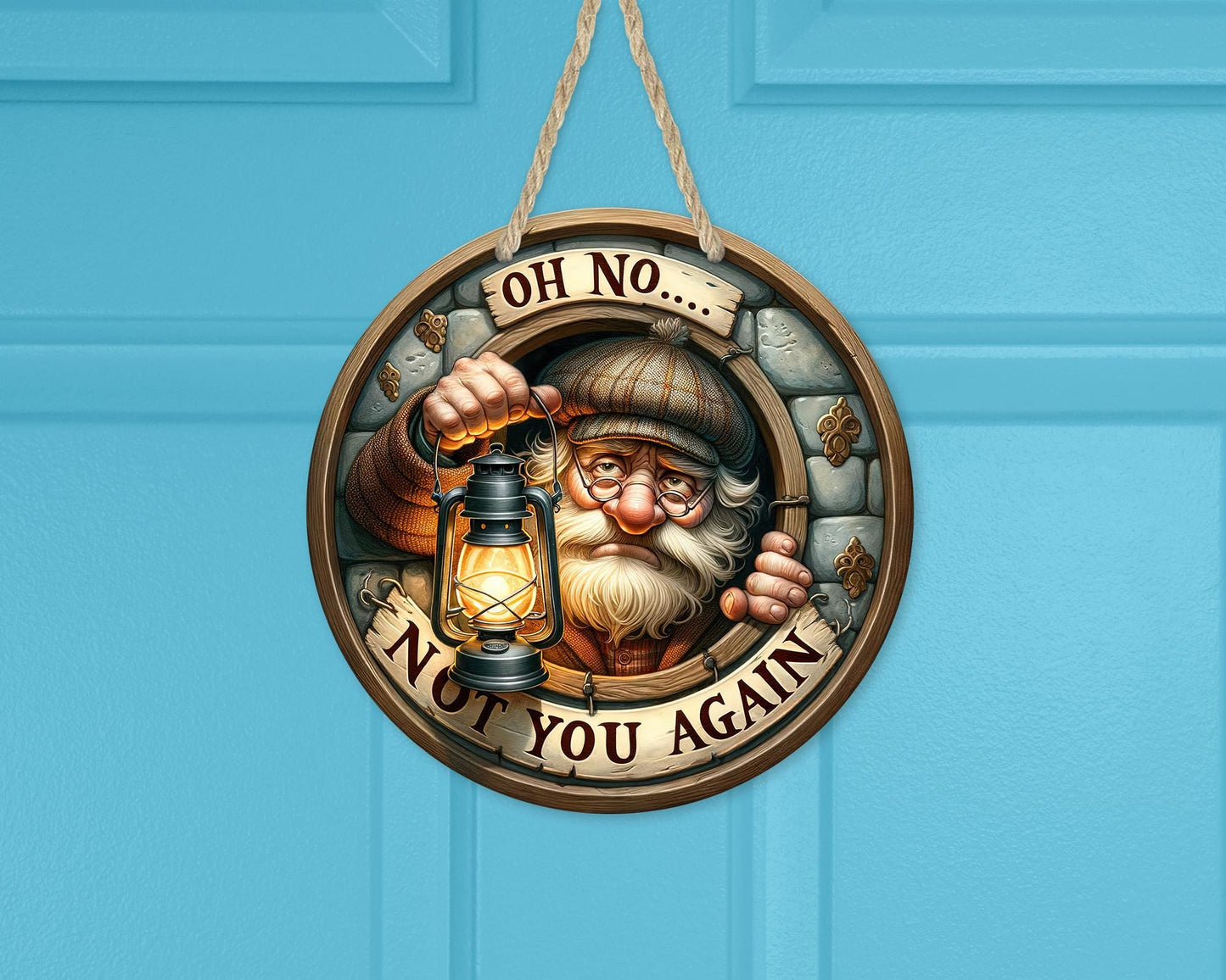 Whimsical Round Door Decor with Faux Porthole Oh No Not You Again Quote - Unique Gift for Dad New Home Housewarming