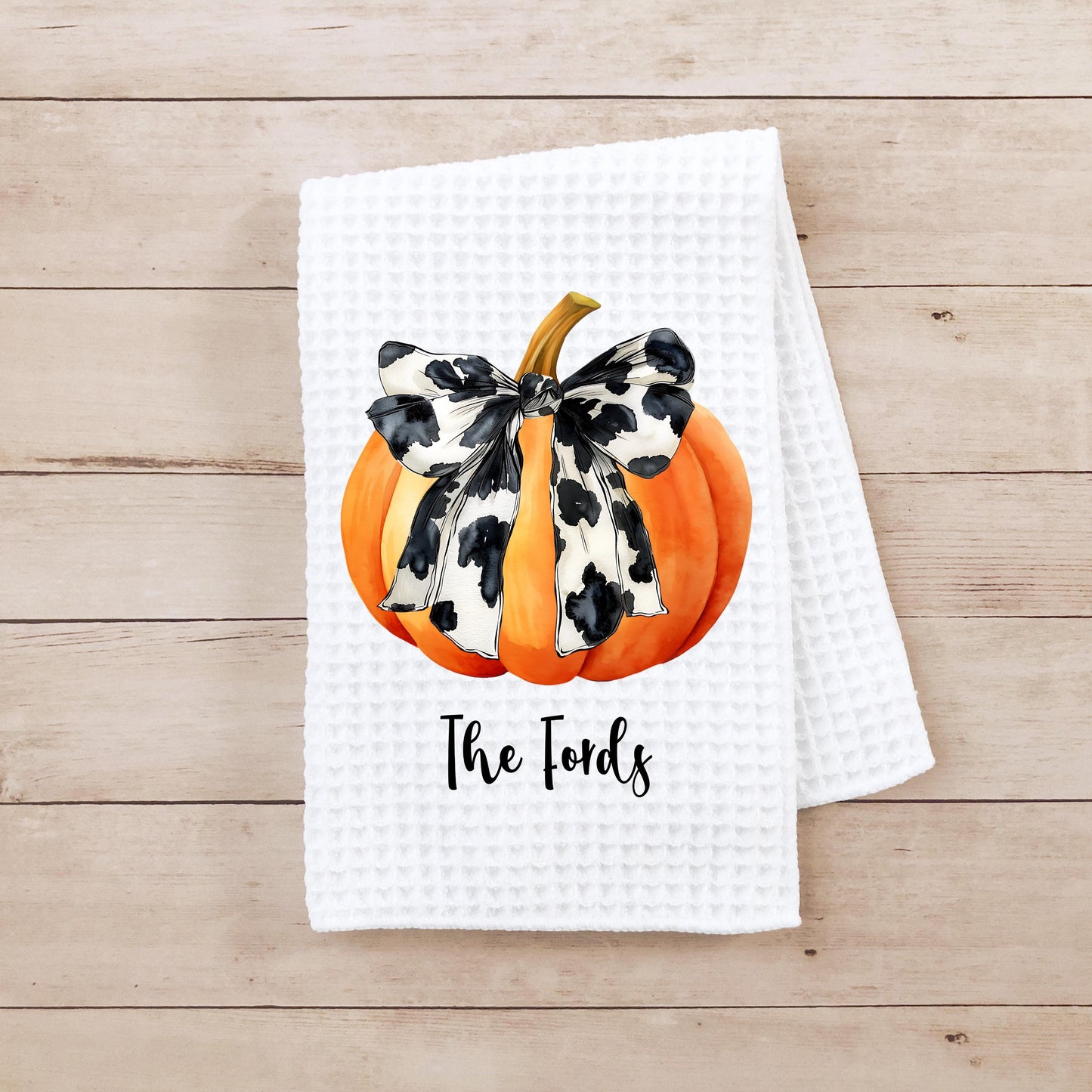Farmhouse Pumpkin Waffle Weave Towel, Personalized Pumpkin Towel, Unique Hostess Gift