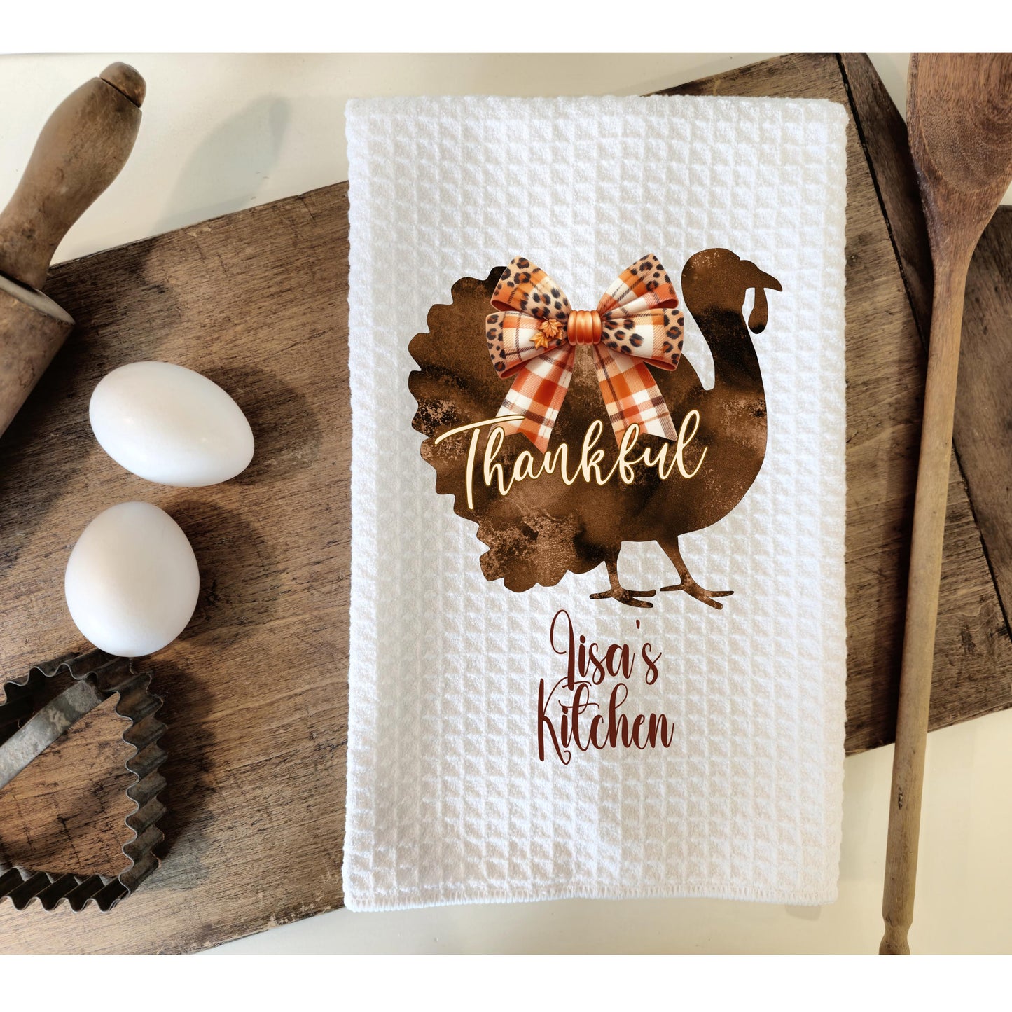 Personalized Thankful Turkey Fall Decor Towel - 16x24 Waffle Weave
