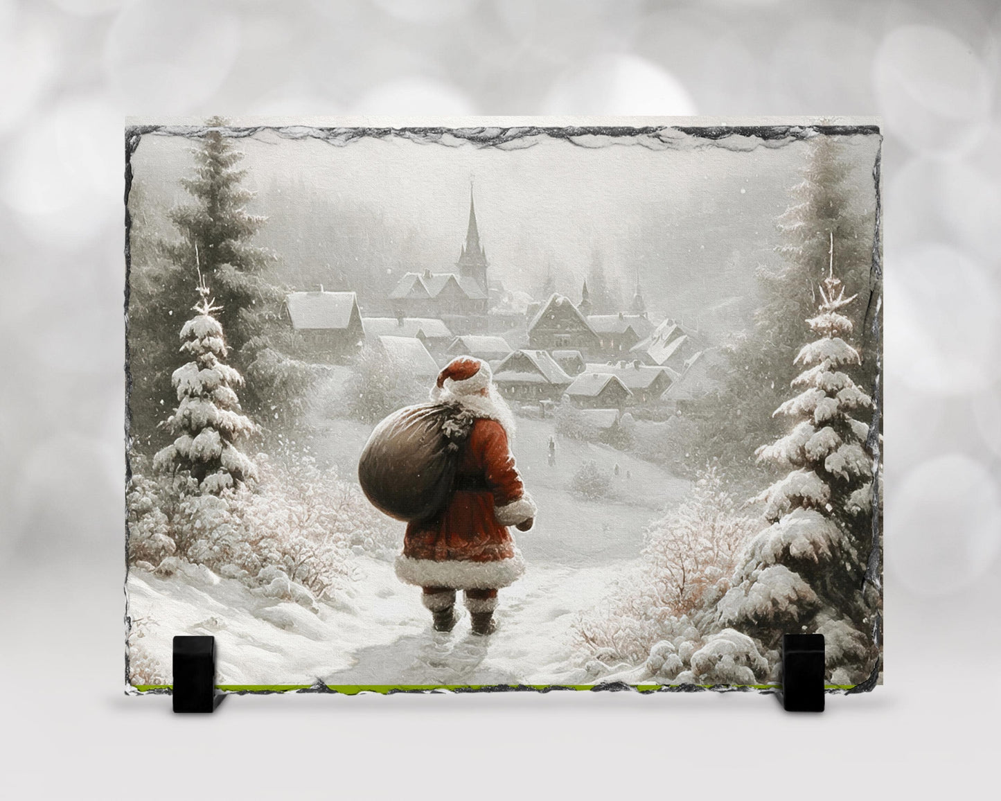 Vintage Village Santa Slate, Snowy Path Christmas Scene, Gift for Santa Lovers
