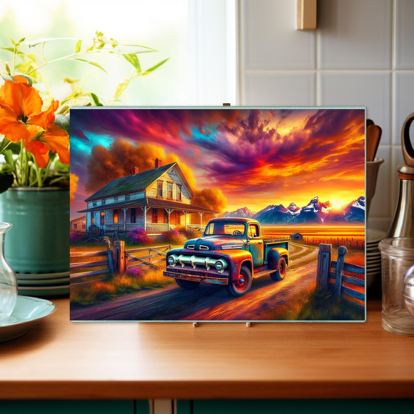 Sunset Mountain Farm Rustic Cutting Board - Charming Kitchen Decor Ideal Homestead Gift