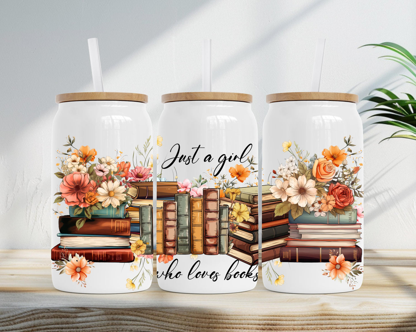 Book Lover Tumbler Gift, 16oz Stainless Steel Insulated Cup with Boho Flowers, Just A Girl Who Loves Books, Bookworm Gift, Book Decor Mug