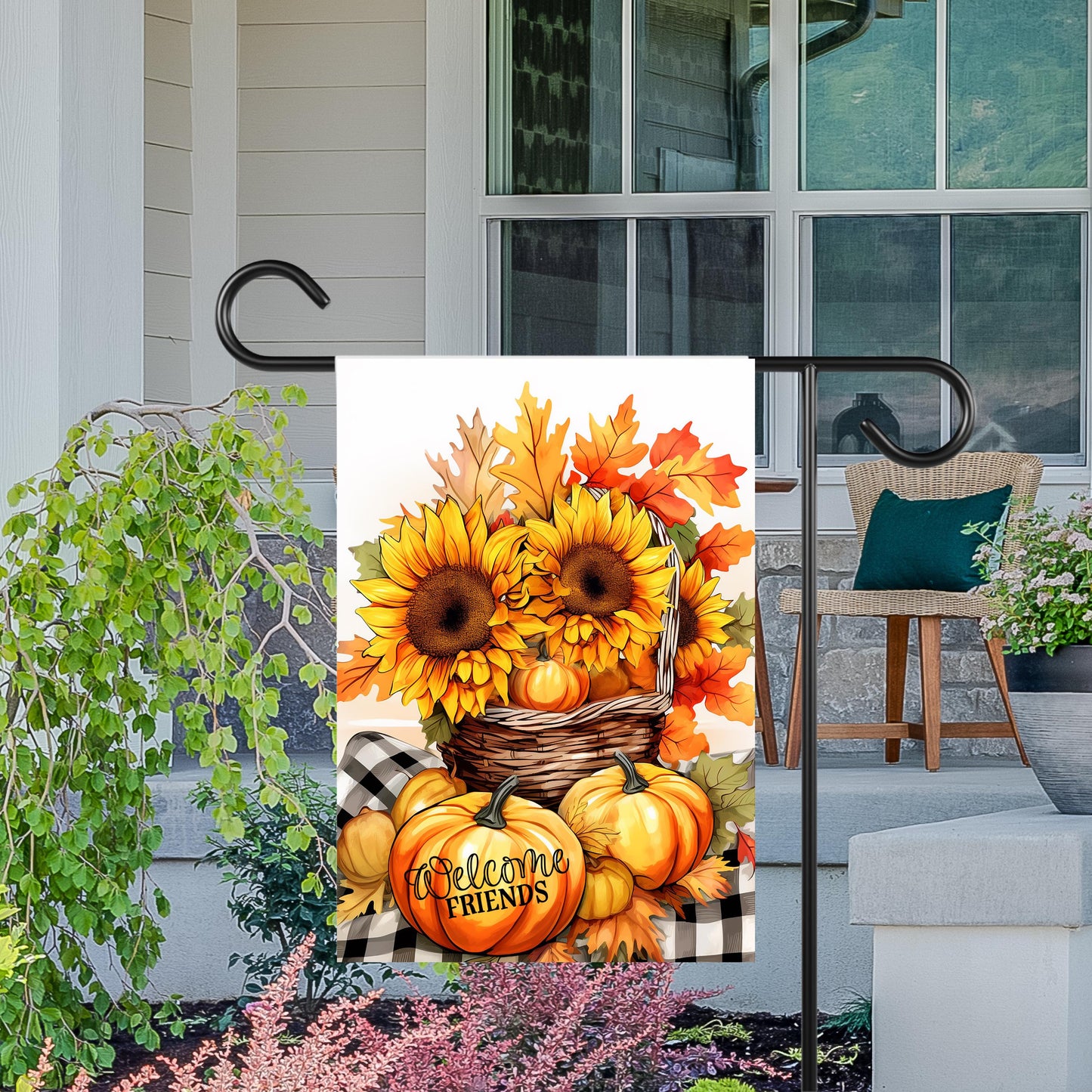 Double-Sided Sunflower Garden Flag 12x18 Inch Pumpkins Welcome Friends for Fall Decor