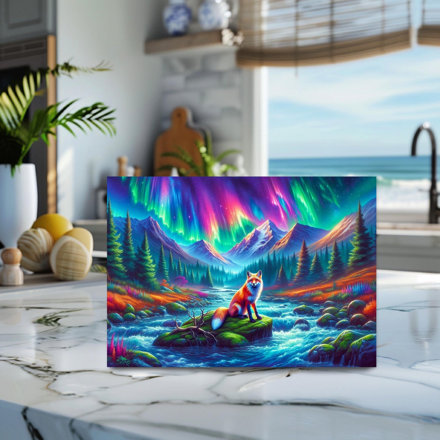 Vibrant Fox Cutting Board - 11x15 Inch Tempered Glass Mountain Valley Design