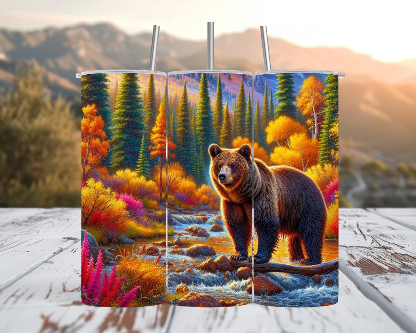 Autumn Bear Tumbler - Rustic Wildlife Mug for Nature Lovers