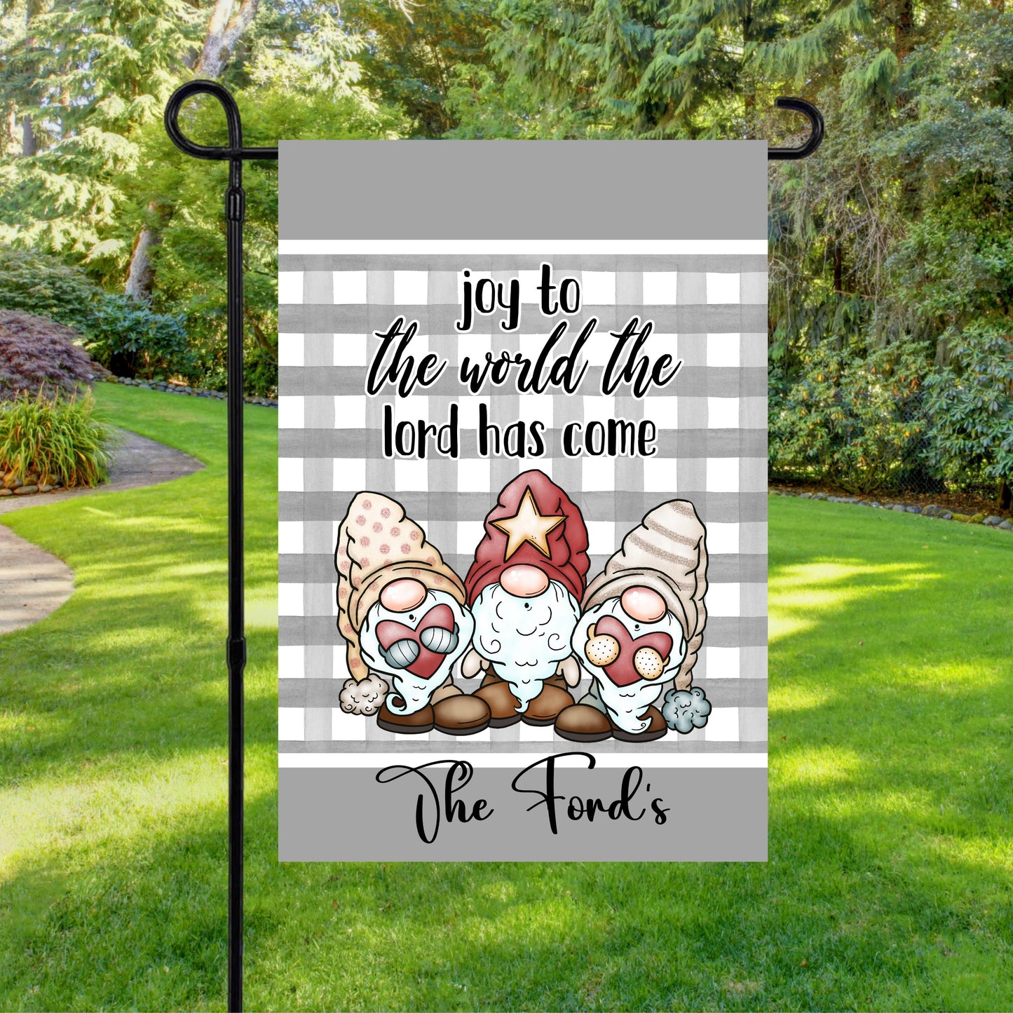 Personalized Christmas Gnome Garden Flag - 12x18 Inch Double-Sided Holiday Decor