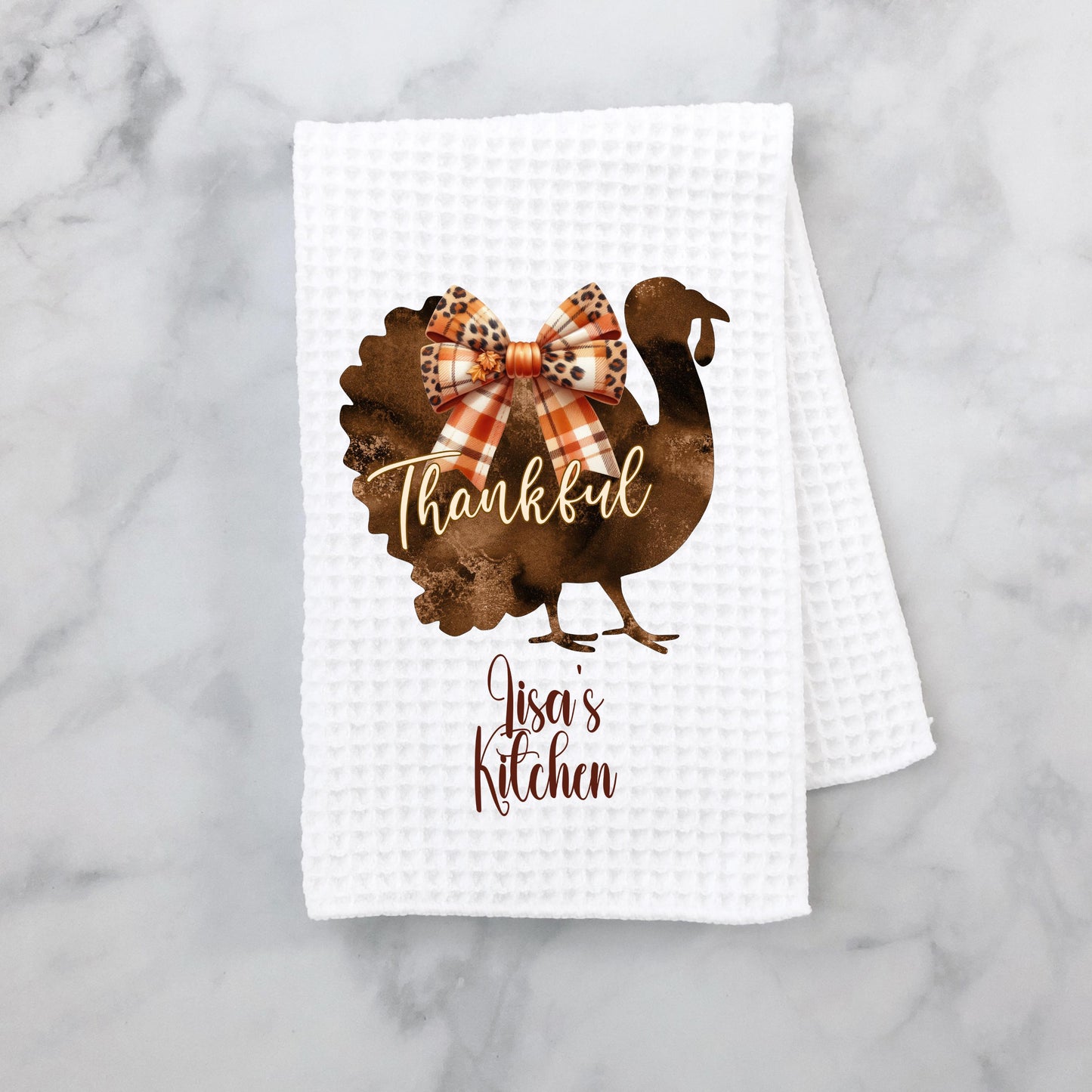 Personalized Thankful Turkey Fall Decor Towel - 16x24 Waffle Weave