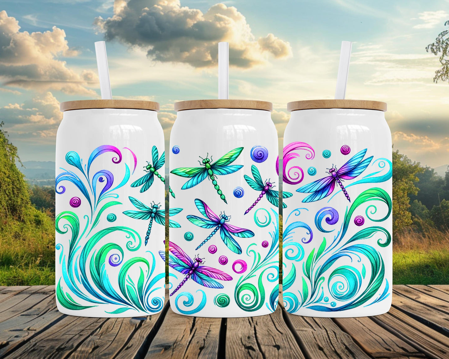 Dragonfly Tumbler Gift, Colorful Nature Travel Mug, 16oz Stainless Steel Insulated Cup