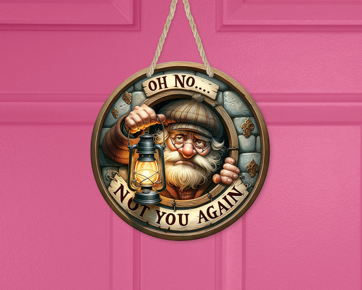 Whimsical Round Door Decor with Faux Porthole Oh No Not You Again Quote - Unique Gift for Dad New Home Housewarming