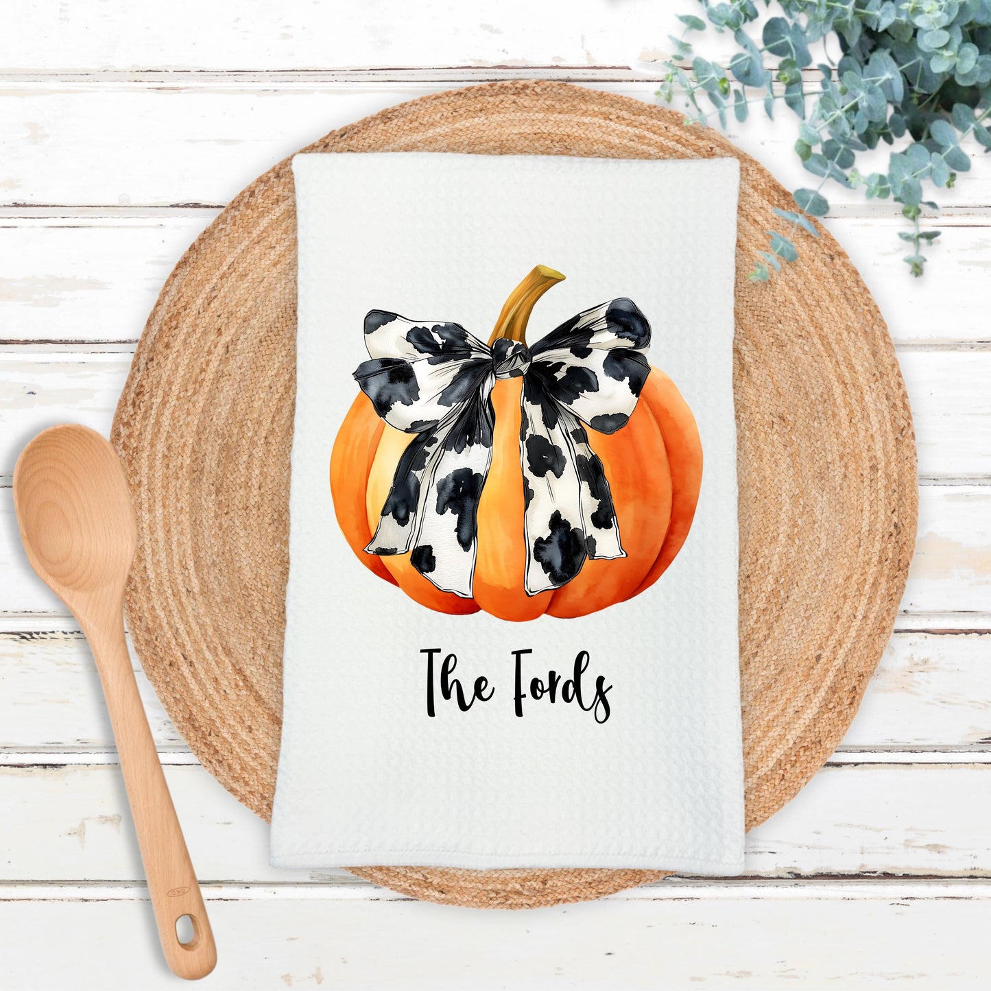 Farmhouse Pumpkin Waffle Weave Towel, Personalized Pumpkin Towel, Unique Hostess Gift